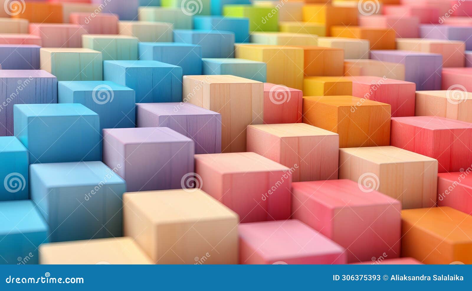 playful 3d abstract background with colorful wooden blocks aligned for a creative atmosphere