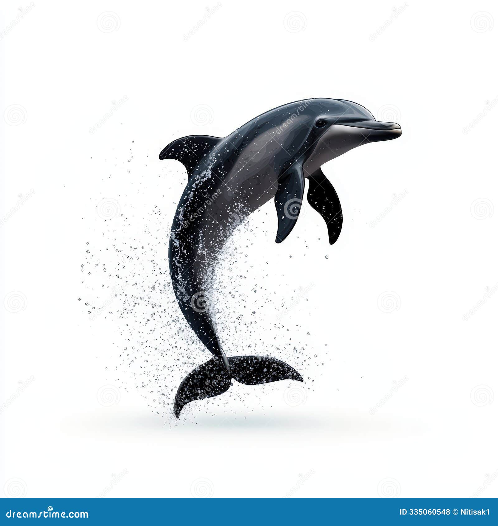 a playful dolphin jumps gracefully above the water creating splashes of droplets in a vibrant aquatic scene