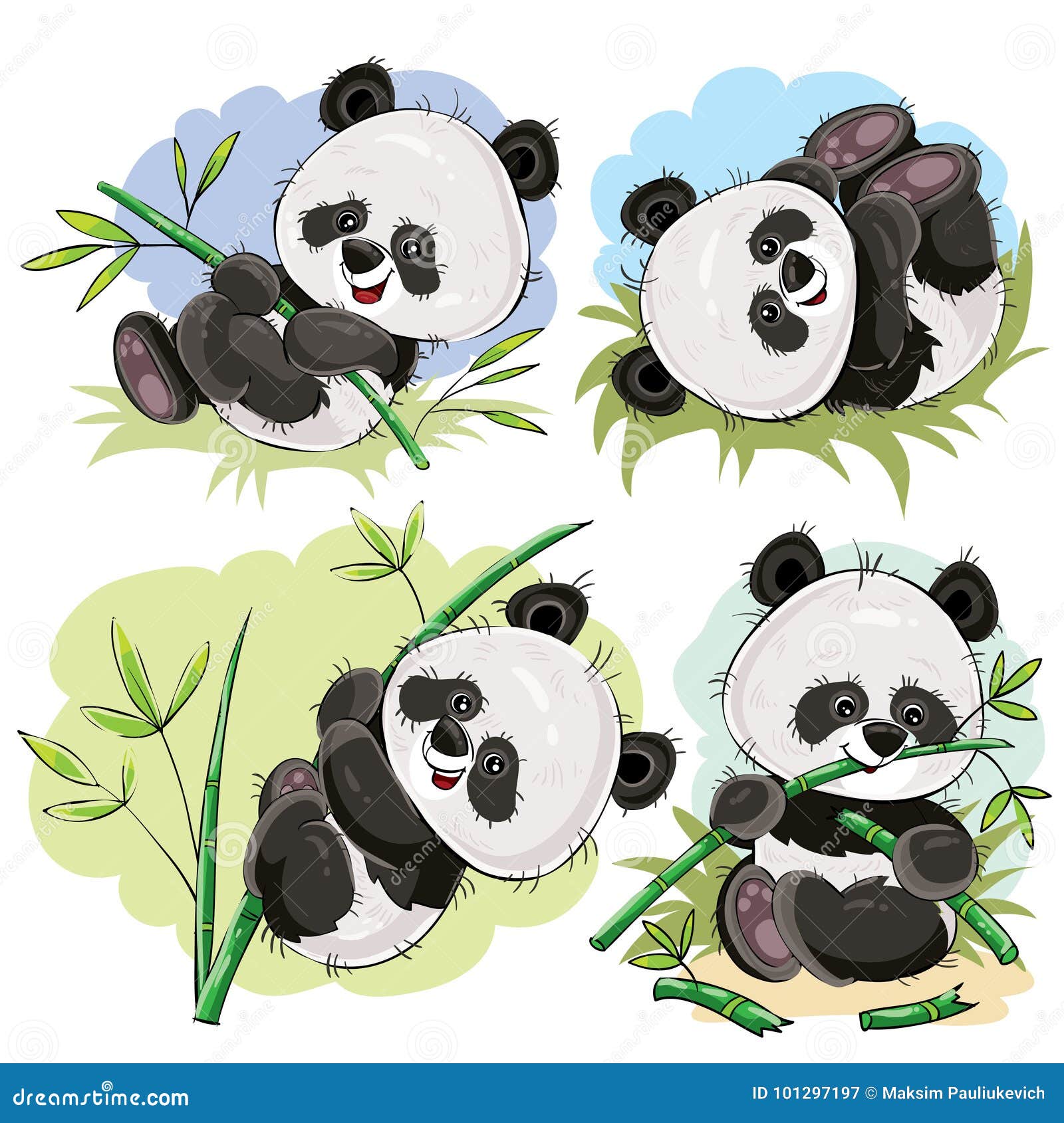 A playful panda, happily munching on bamboo, in a cute and cheerful art  style, with a moderate level of detail. sticker, joyful, vibrant colors,  cartoonish style, vector, contour, white background