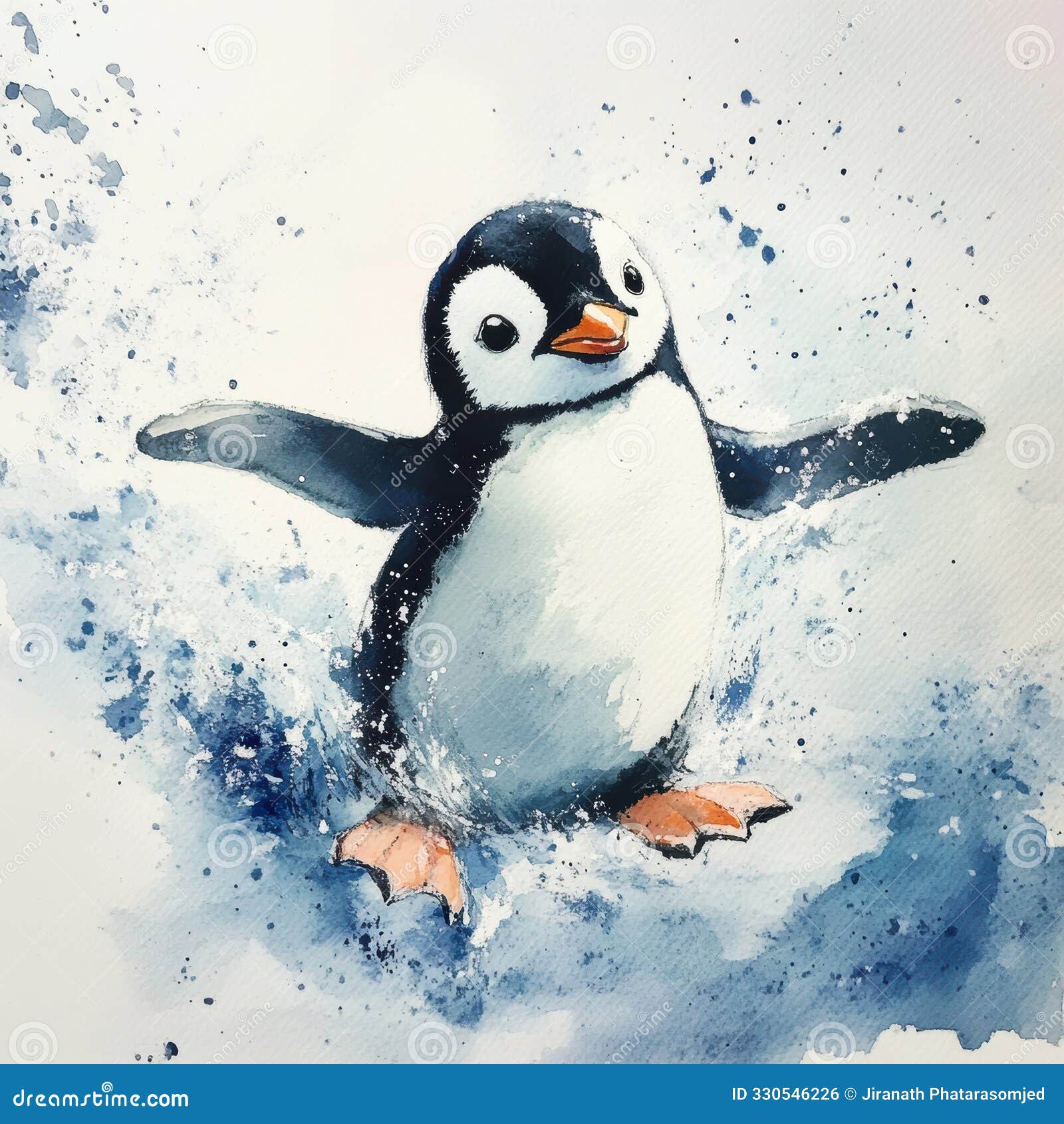 playful penguin watercolor 