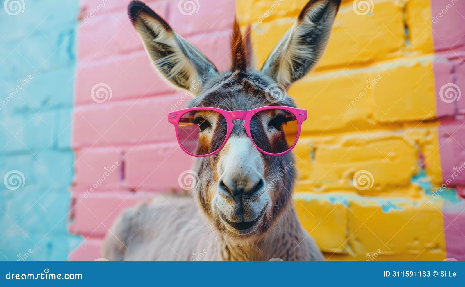 chill donkey in pastel shades: a fun wall art depicting a laidback animal with cool sunglasses against a colorful backdrop
