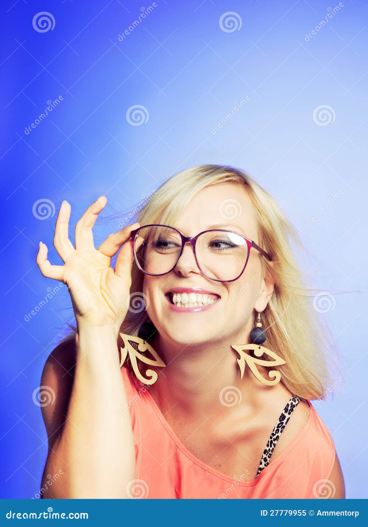 Playful Woman with Large Glasses Stock Image Image of modern