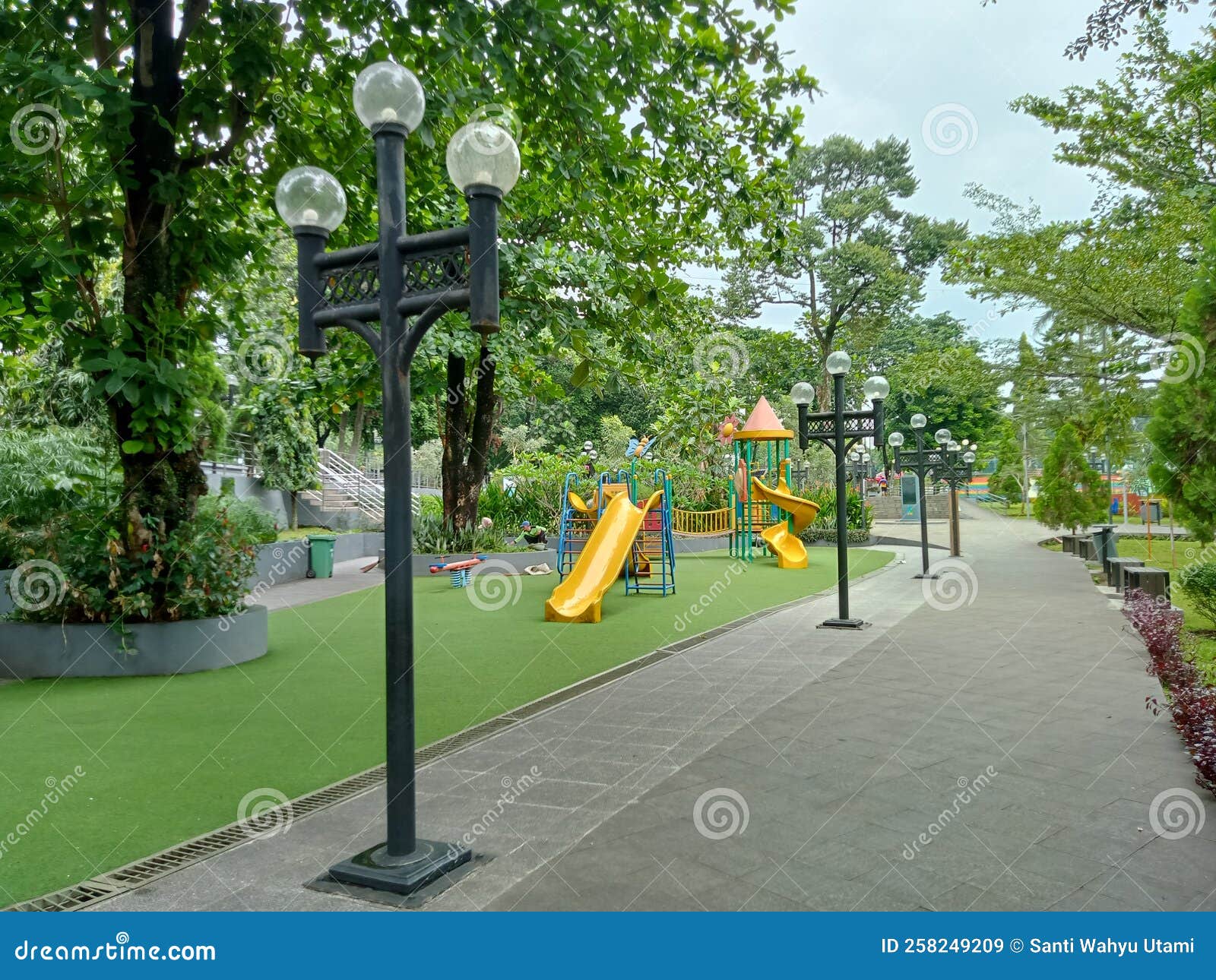 Playground with Garden Lights on the Side Stock Image Image of side