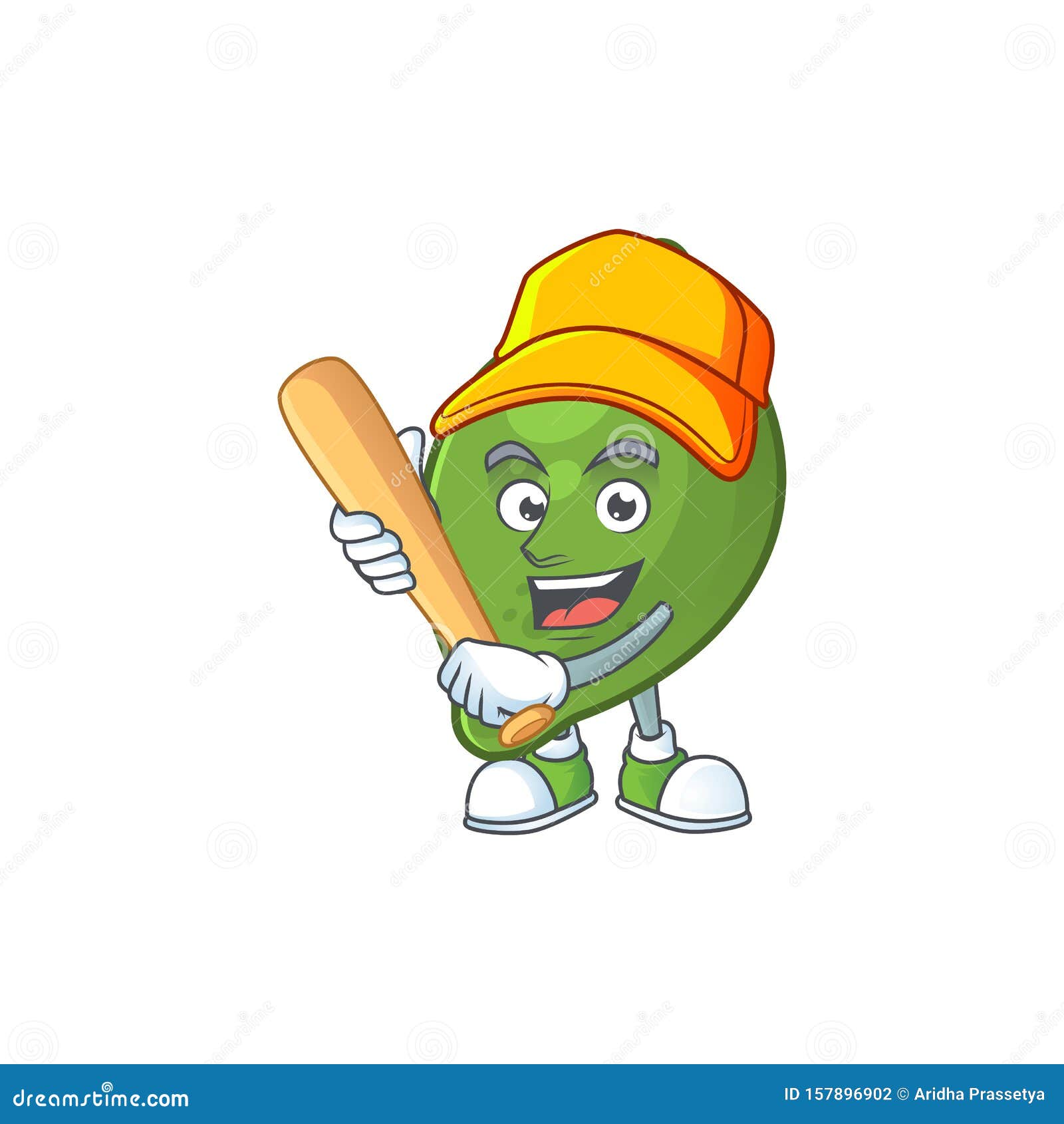 Playing Baseball Lime Fruit Character on White Background Stock Vector