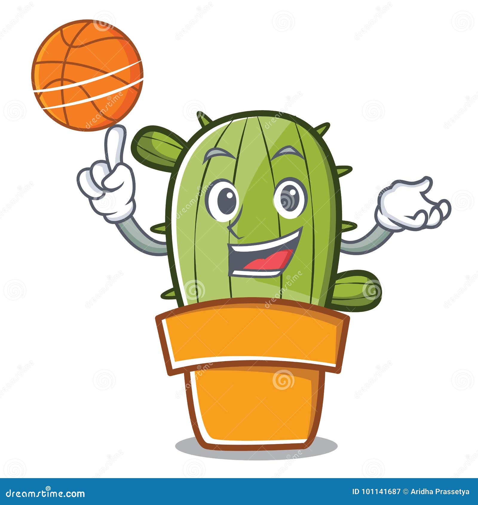 Playing Basketball Cute Cactus Character Cartoon Stock Vector