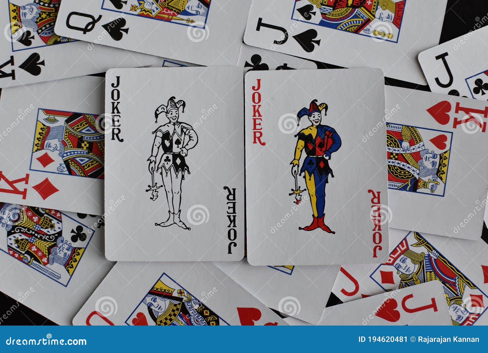 Playing Card Joker on the Background of Scattered Cards Stock Image - Image  of deck, cards: 194620481