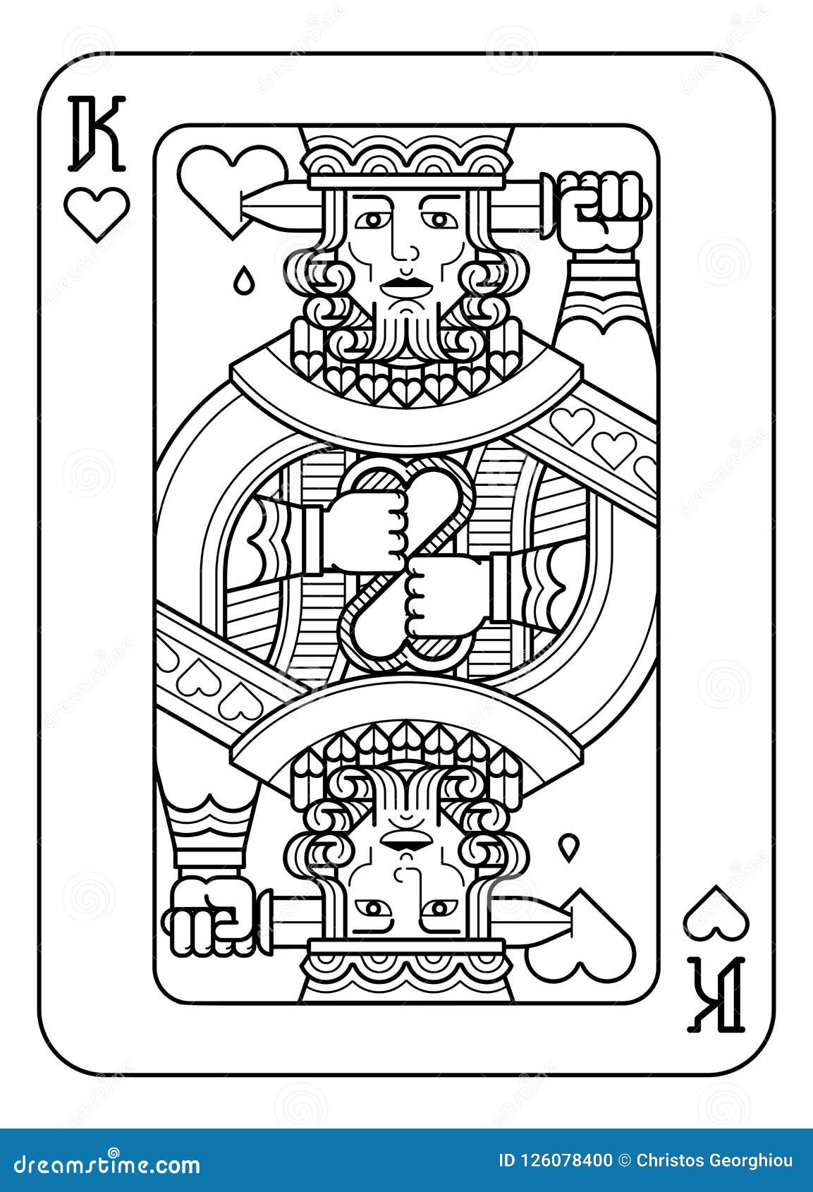 Playing Card King of Hearts Black and White Stock Vector - Illustration ...