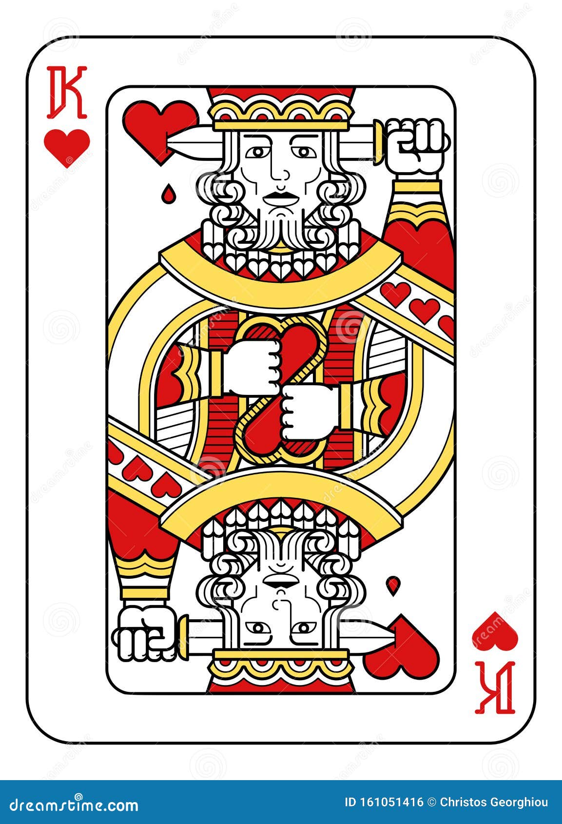 Playing Card King of Hearts Red Yellow and Black Stock Vector ...