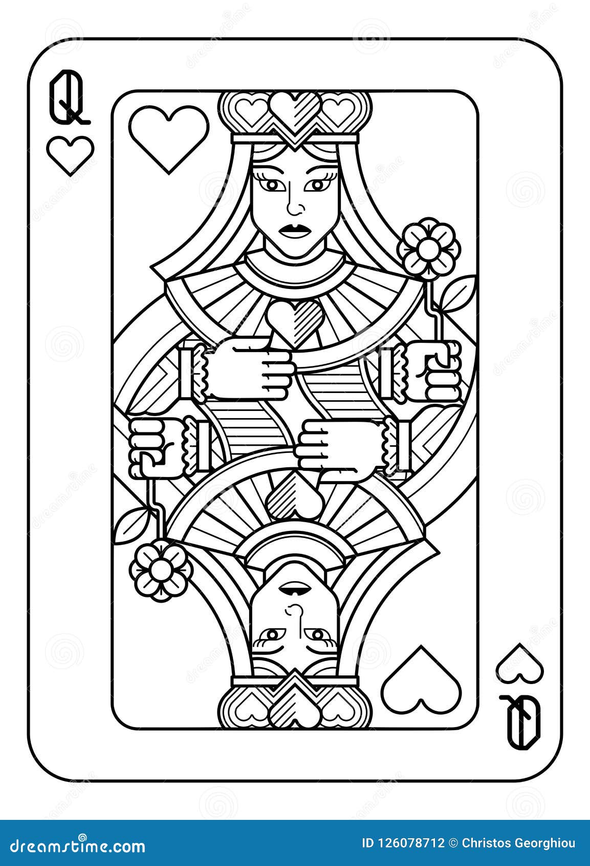 Playing Card Queen Of Hearts Black And White Stock Vector Illustration Of Play Clubs