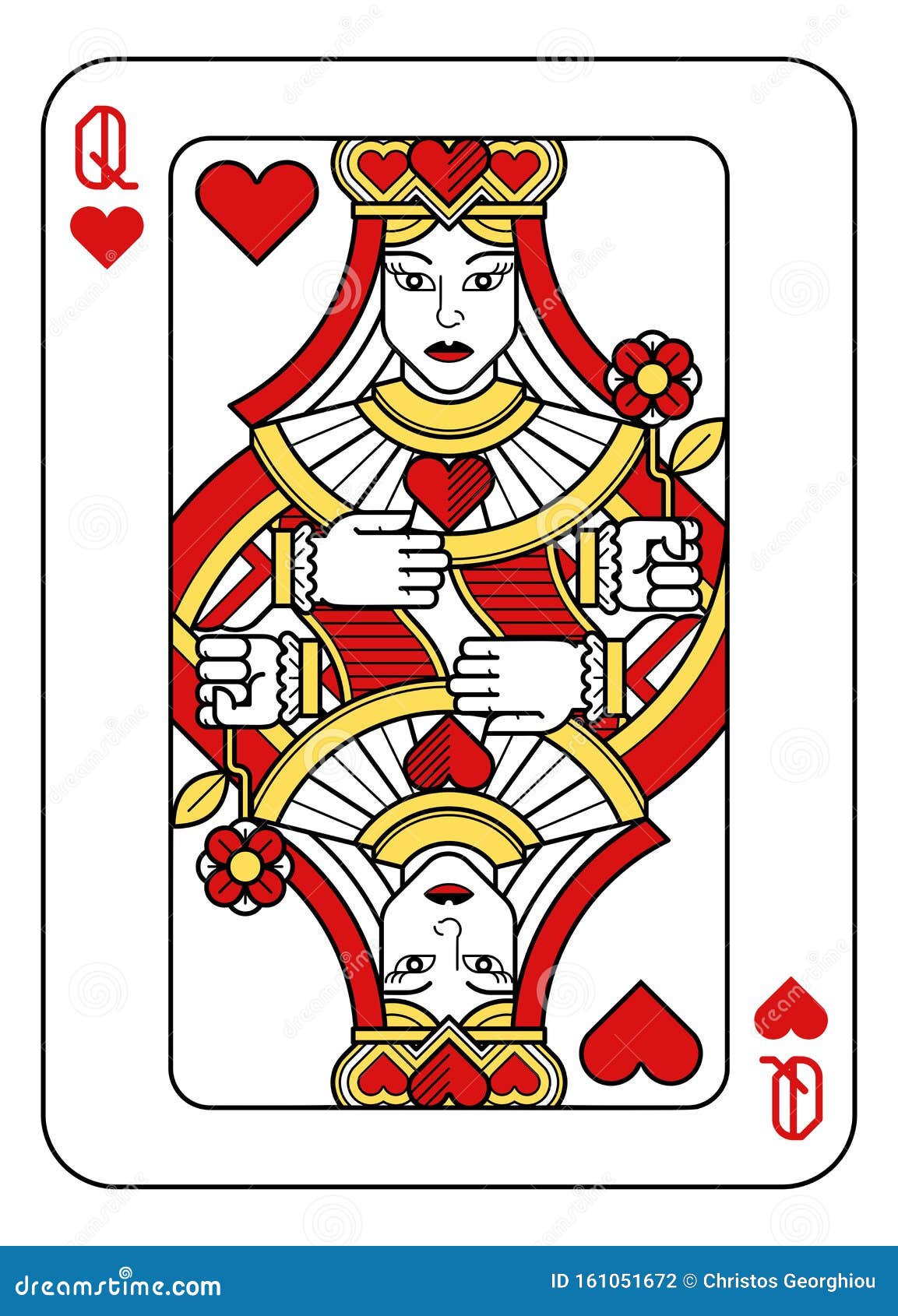 Playing Card Queen of Hearts Red Yellow and Black Stock Vector ...