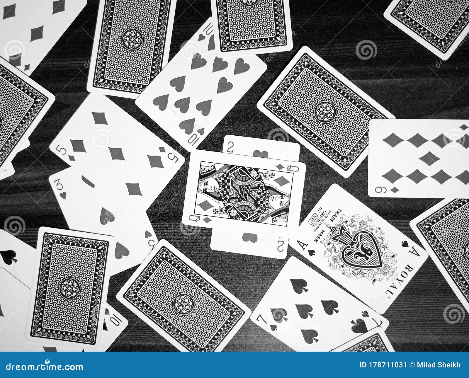 Playing Cards Black and White Stock Image - Image of white, indoor