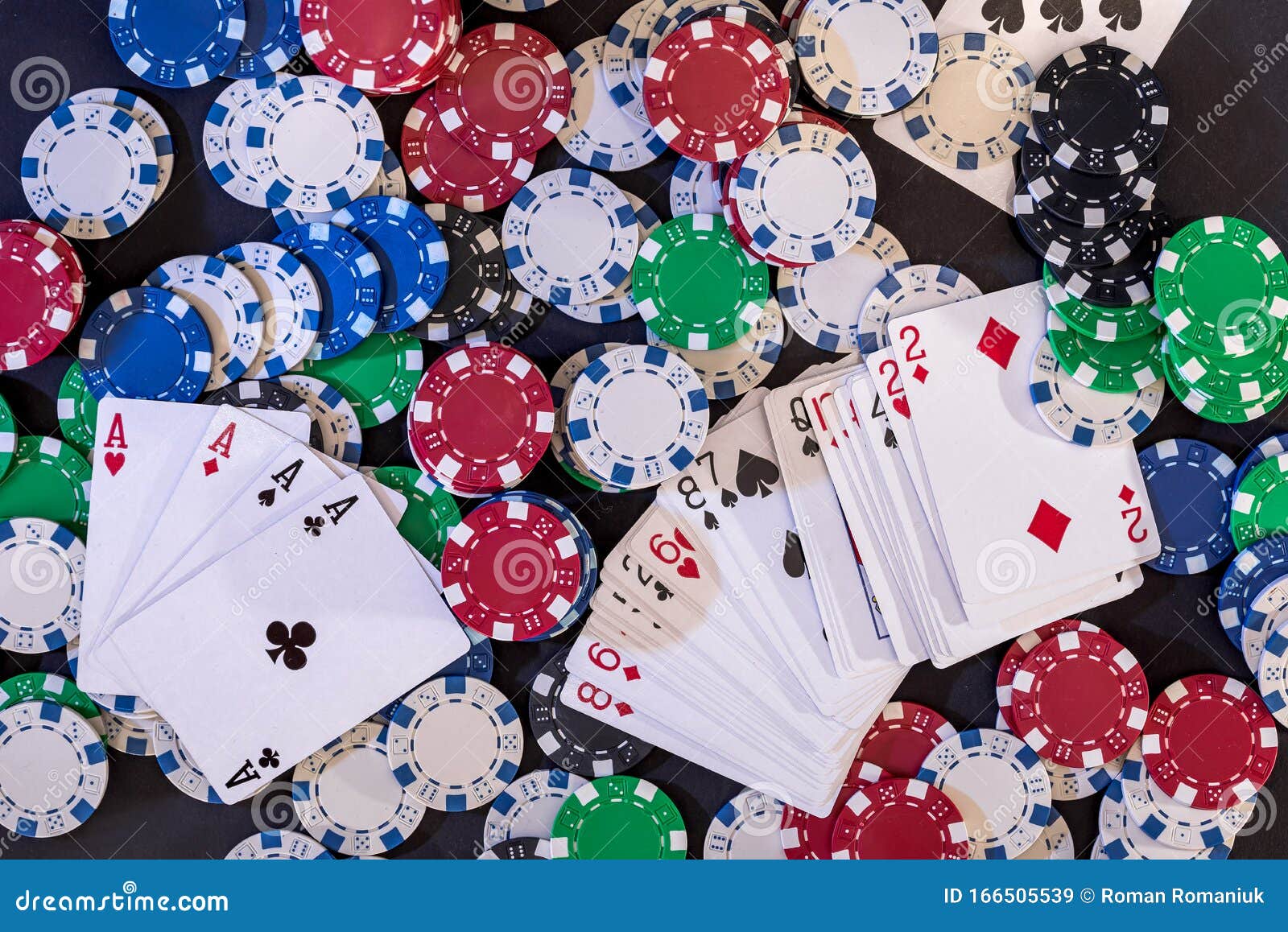 Playing Cards and Casino Poker Chips on Green Stock Image Image of