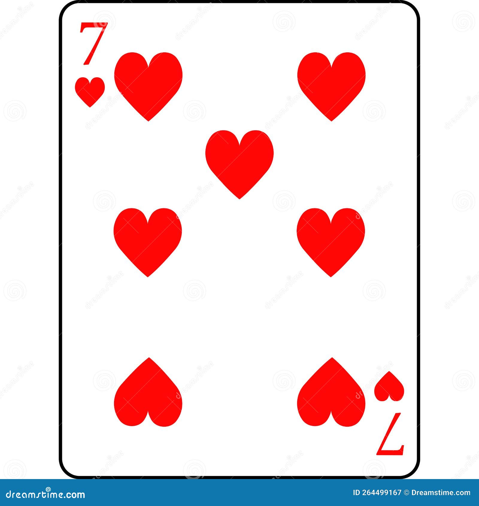 Hearts Seven. a Deck of Poker Cards Stock Vector Illustration of