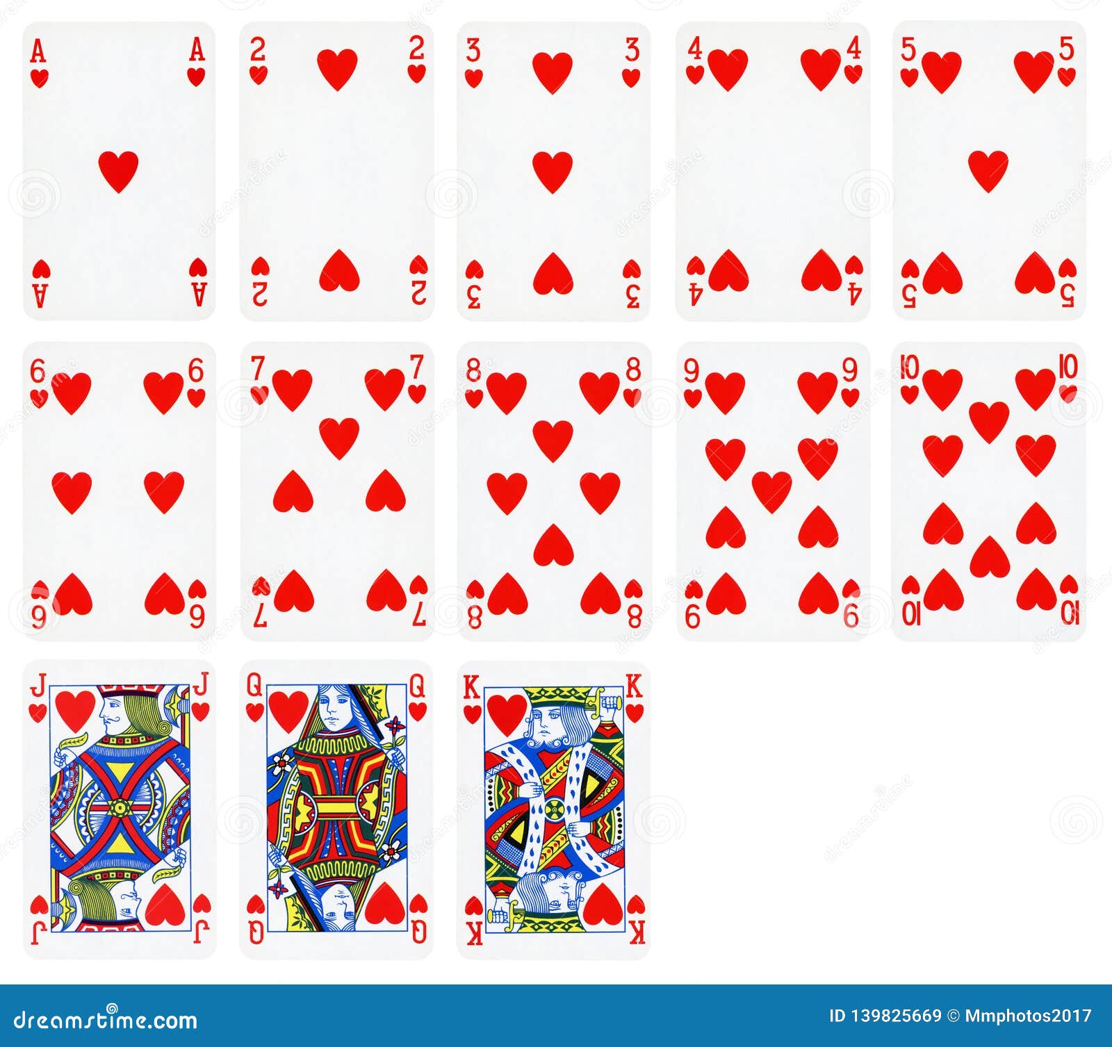 Playing Cards of Hearts Suit Isolated on White Stock Image Image of
