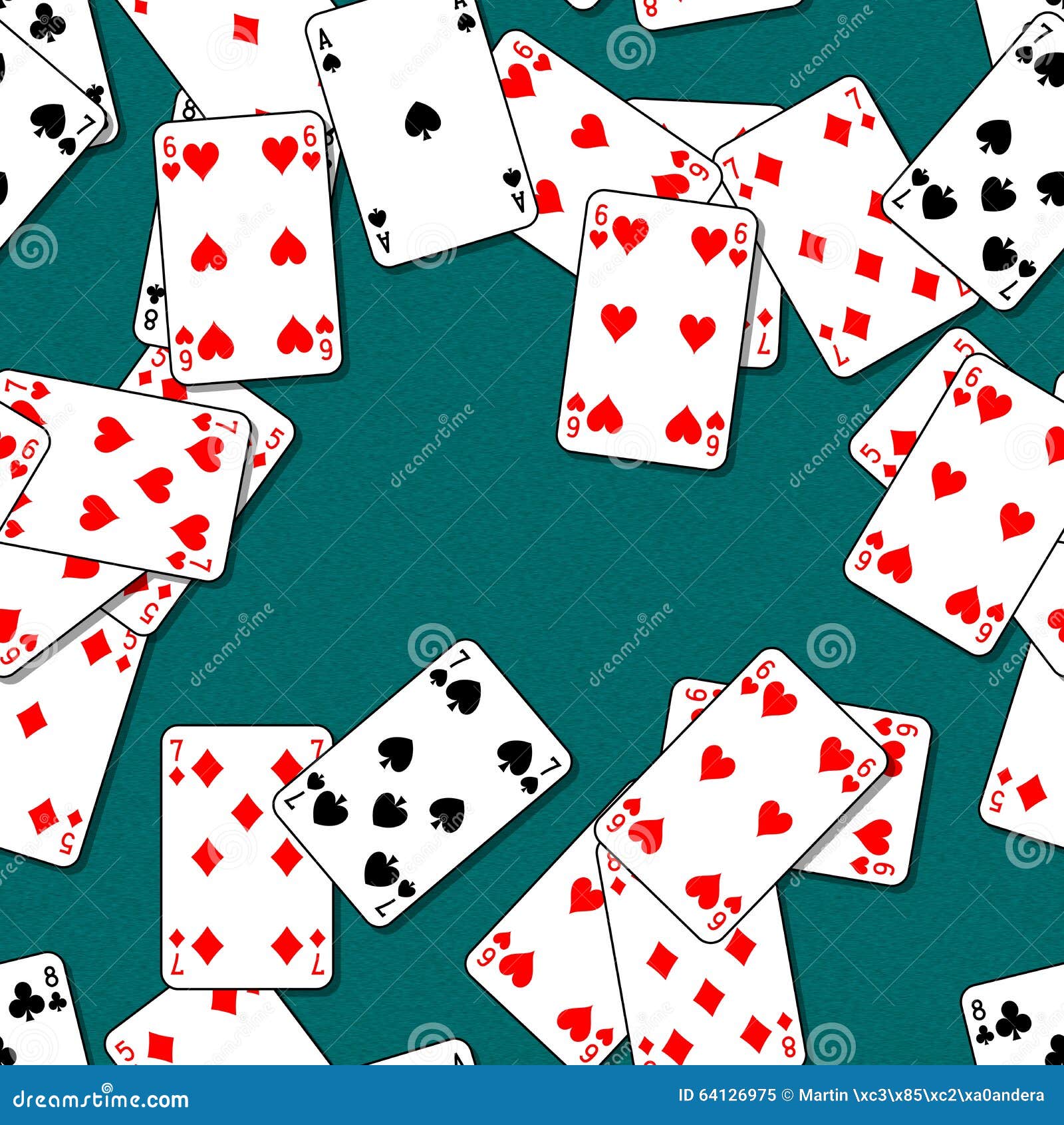 Playing Cards Scattered On A Green Table. Seamless Pattern Texture