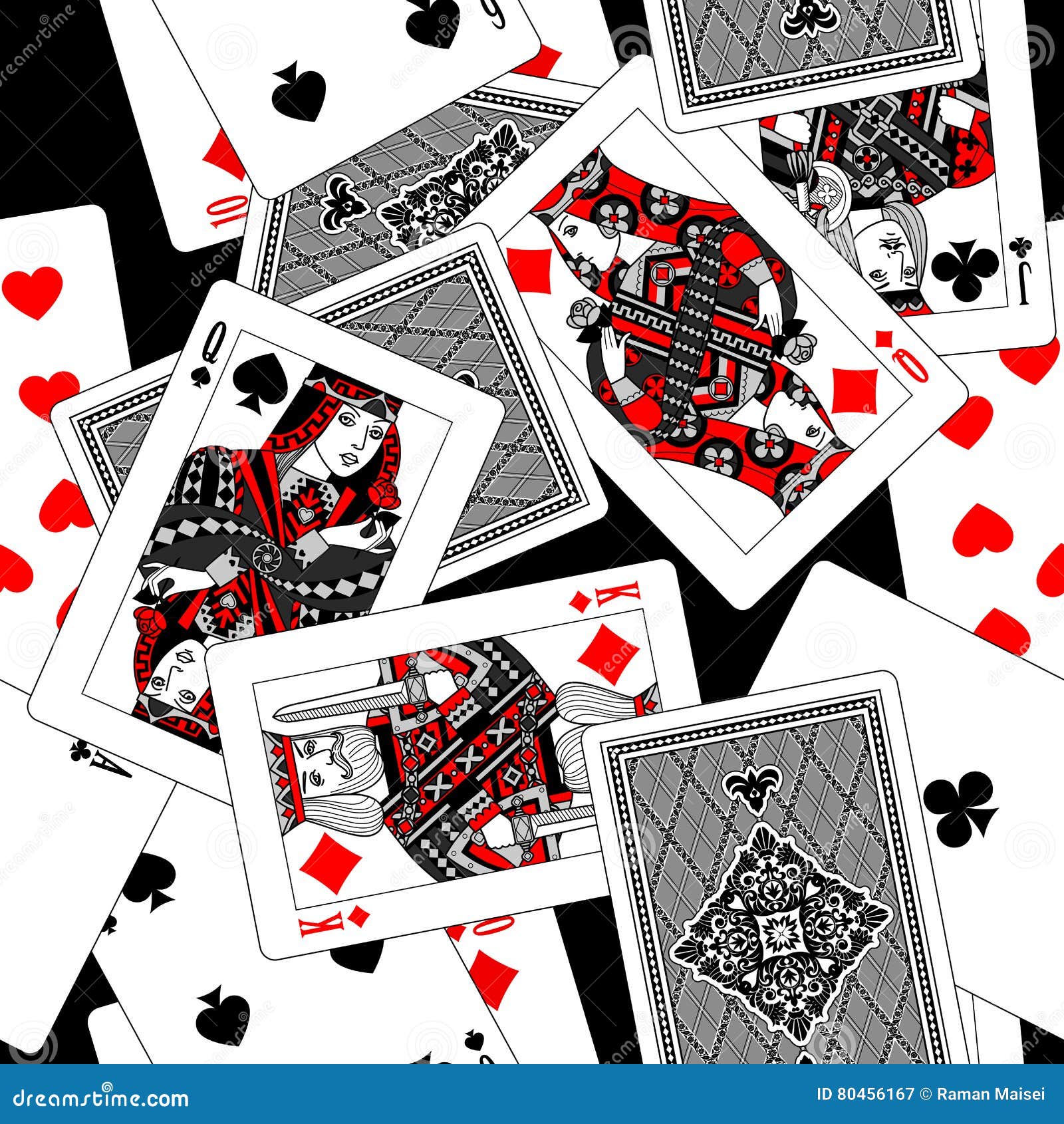 Playing Cards Seamless Pattern Background In Black, White, Gray Stock