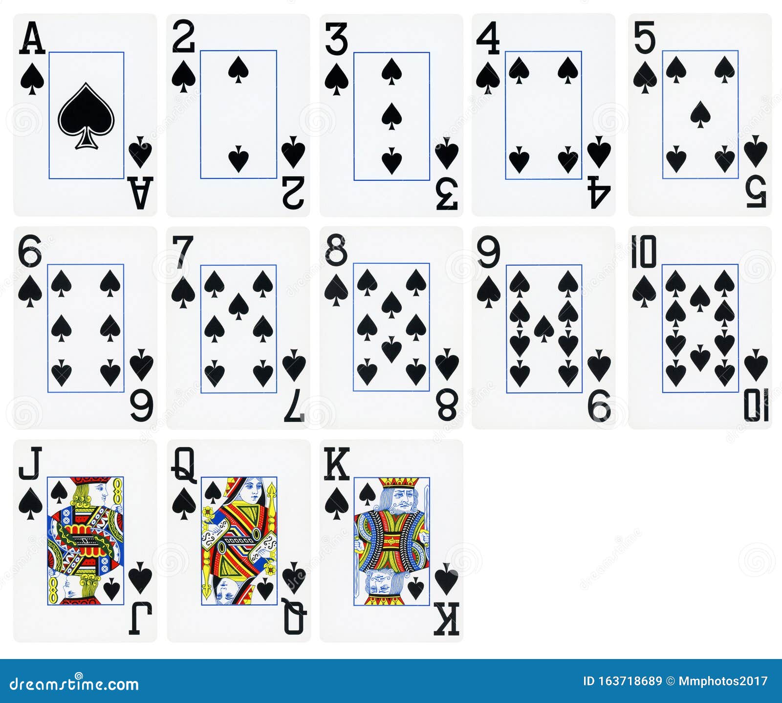 Playing Cards of Spades Suit, Isolated on White Stock Image Image of