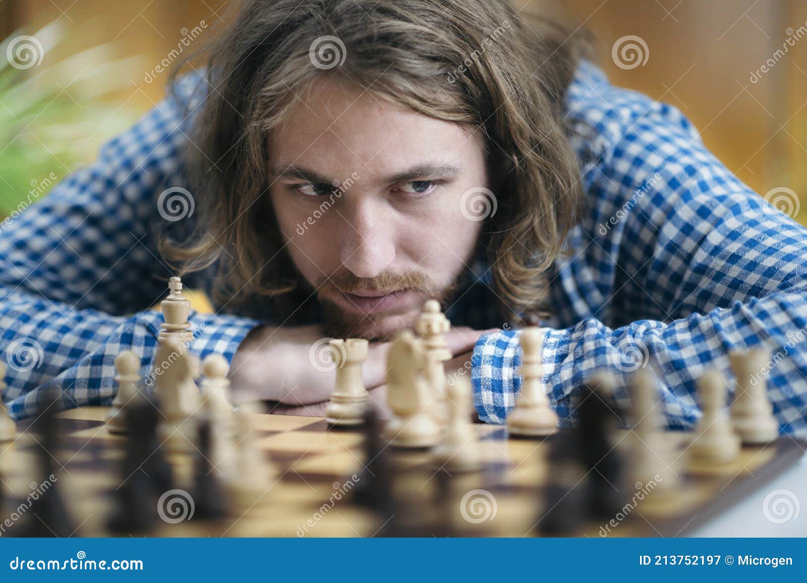 Playing Chess. Man Thinking about His Next Chess Move Stock Image - Image  of strategy, game: 213752197