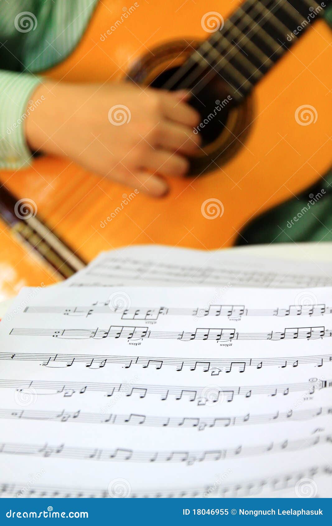 Playing Classical Guitar with Music Score Stock Image Image of playing, studio 18046955