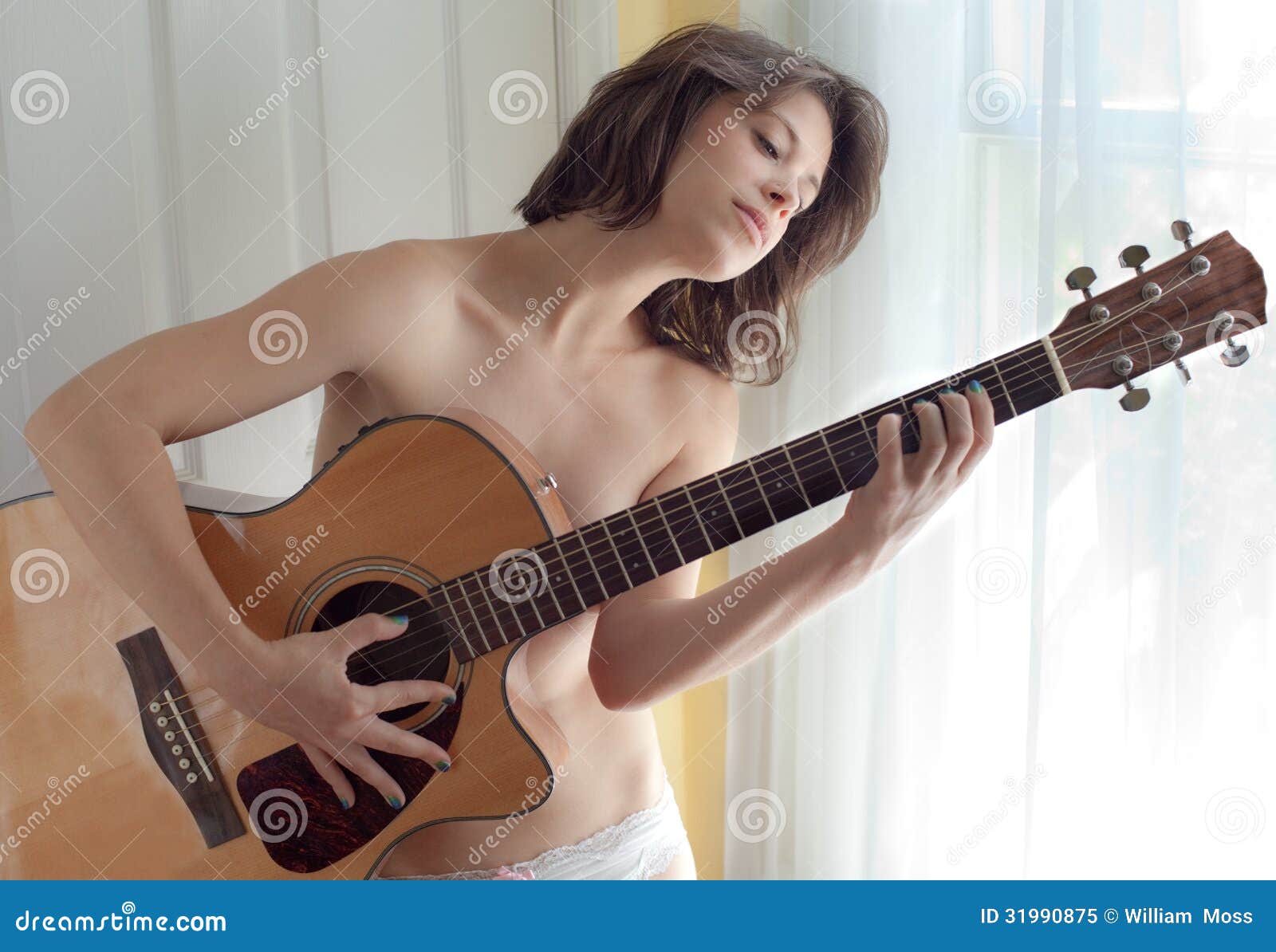 Playing Guitar in Panties stock image. Image of acoustic - 31990875