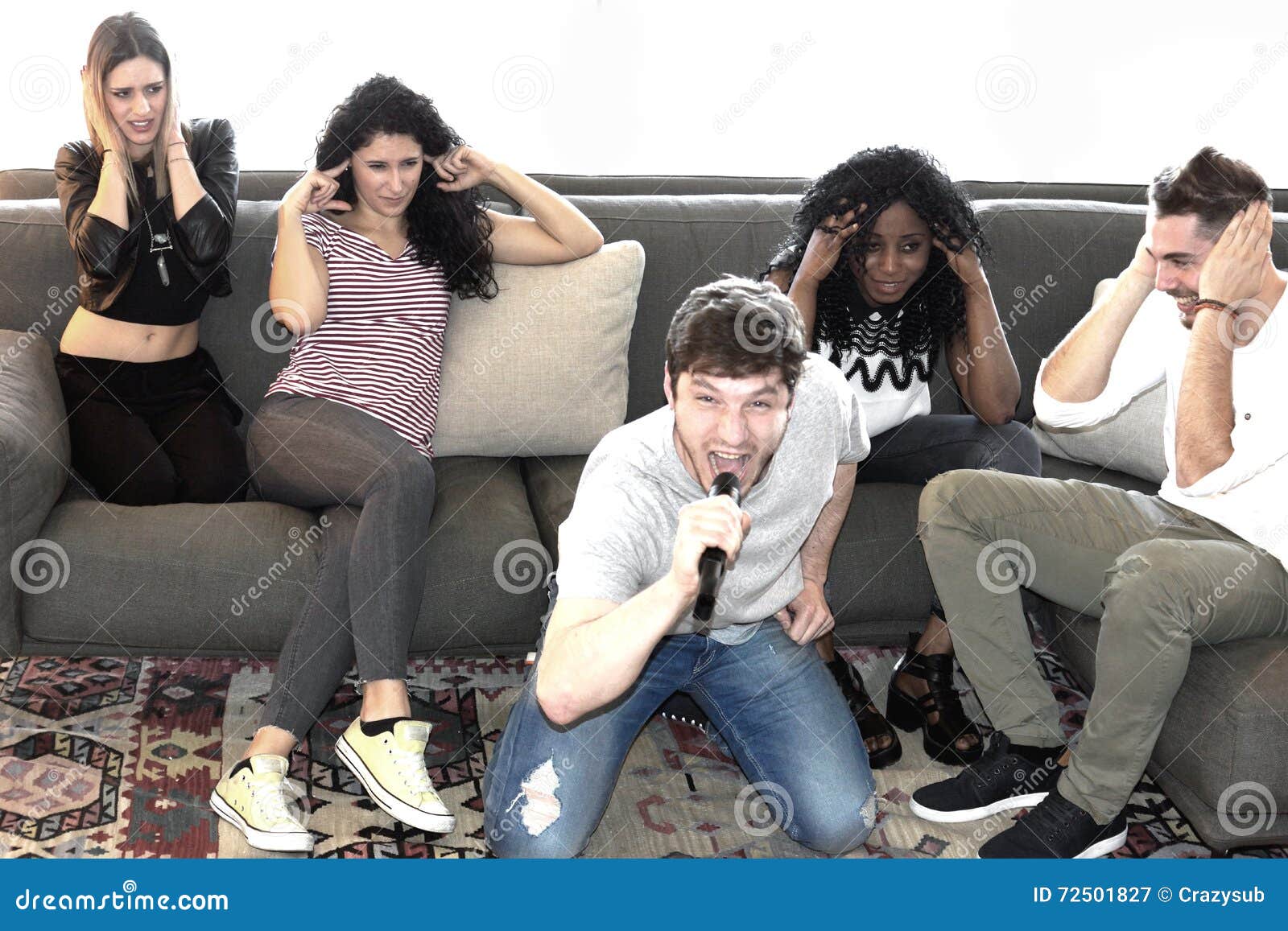 Playing Karaoke In Livingroom Stock Photo Image 72501827