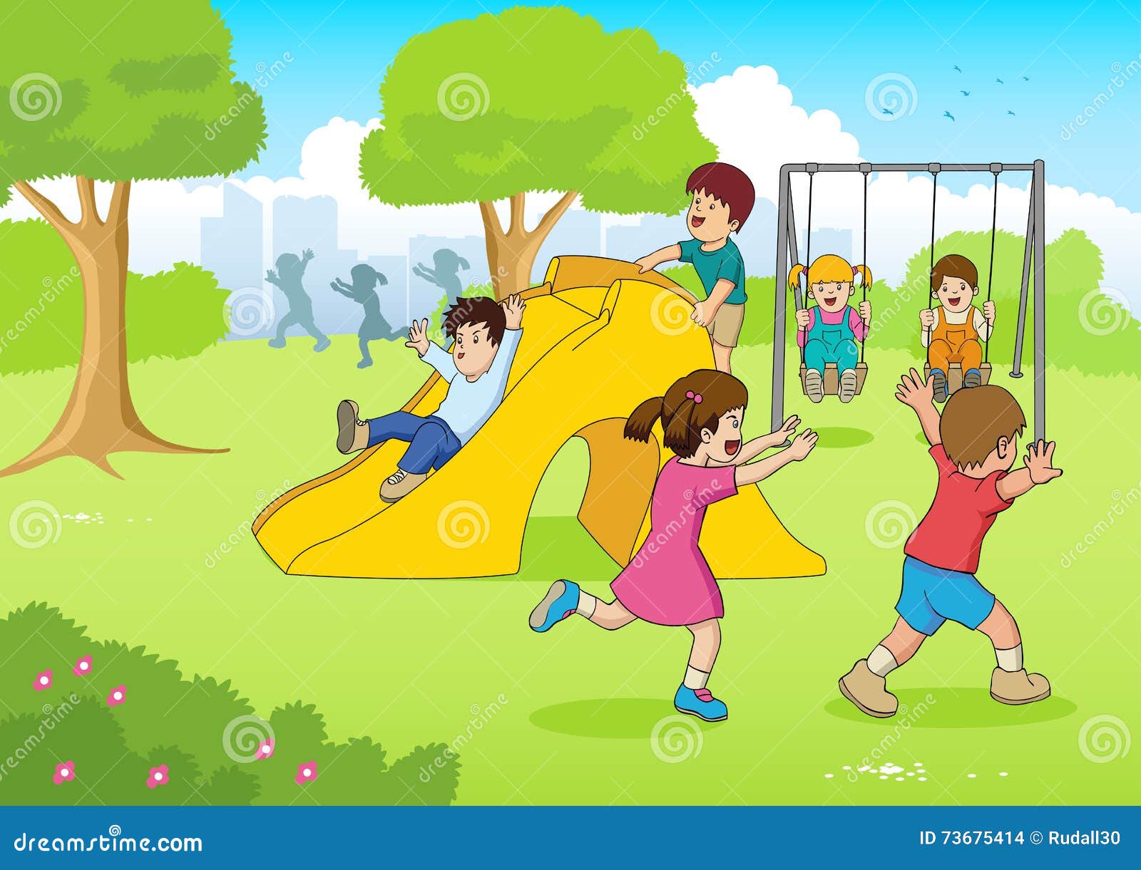 Playing at the Park stock vector. Illustration of playful - 73675414