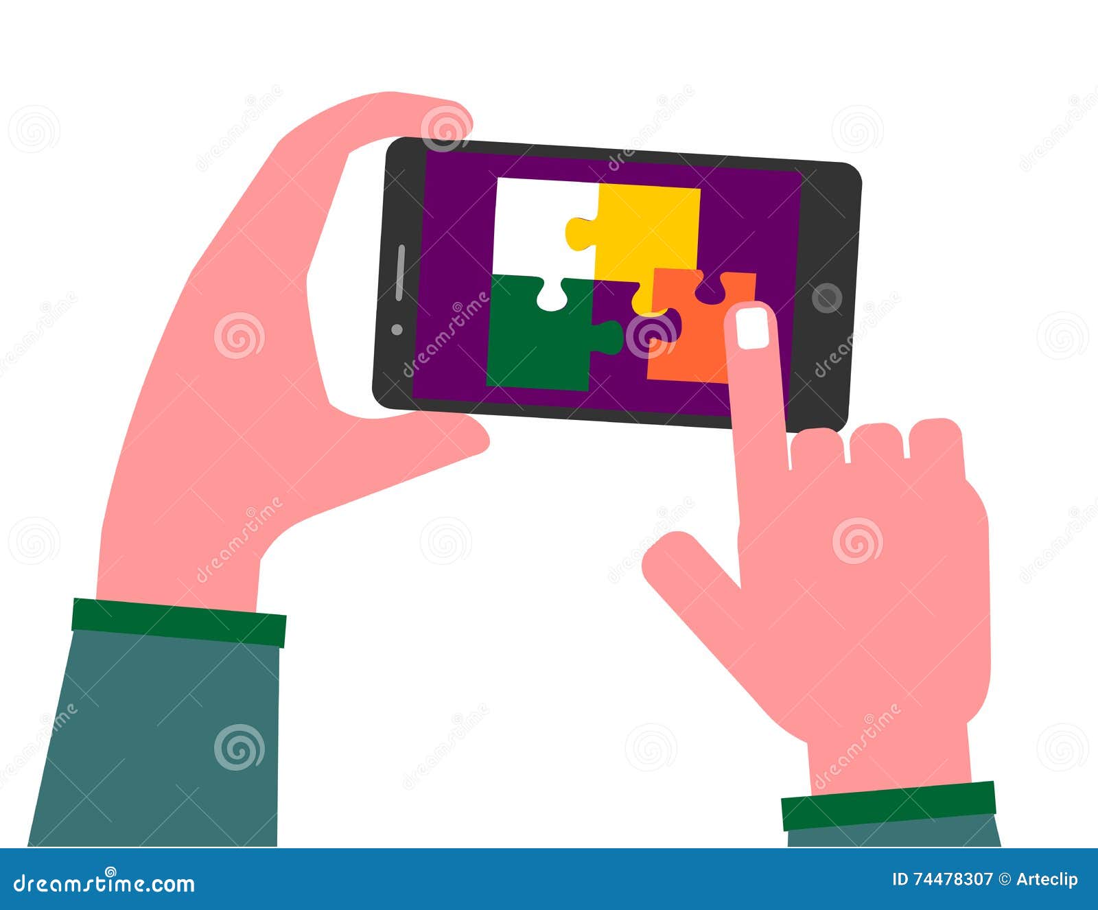 Playing Puzzle on Mobile Phone Stock Vector Illustration of play, game 74478307