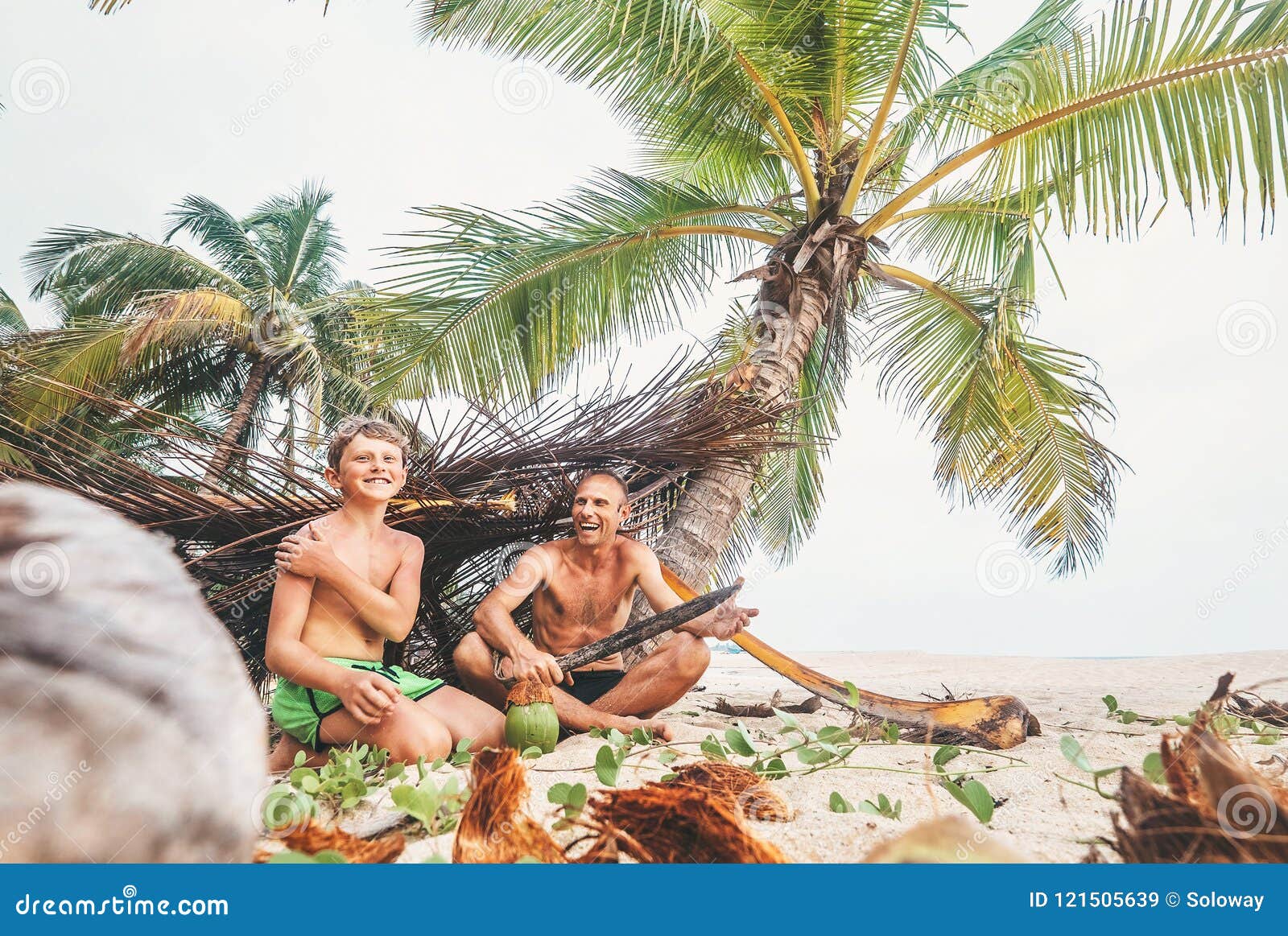 Gallery Nudism Vacation - Playing in Robinzones: Father and Son Built a Hut from Palm Tree Stock Image  - Image of children, hand: 121505639