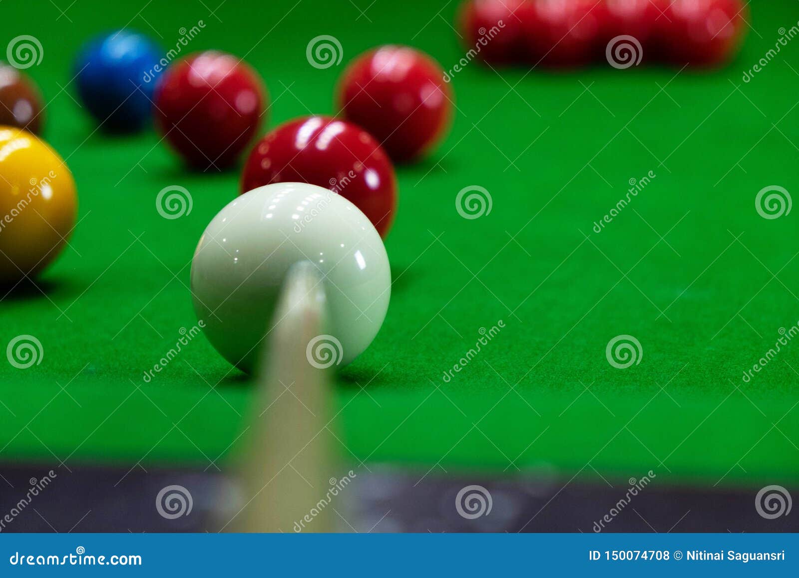 Playing Snooker, Piercing the Red Ball, Black, Aiming the Ball and Pocketing the Hole To Score Points Stock Photo