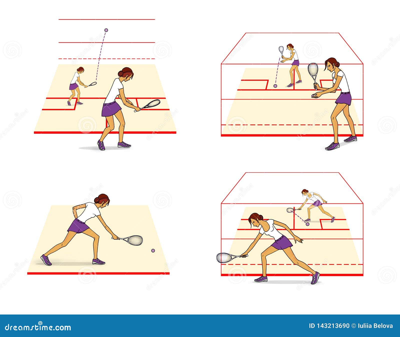 Playing Squash. the Scheme of Movements, Initial Training. Isolated on