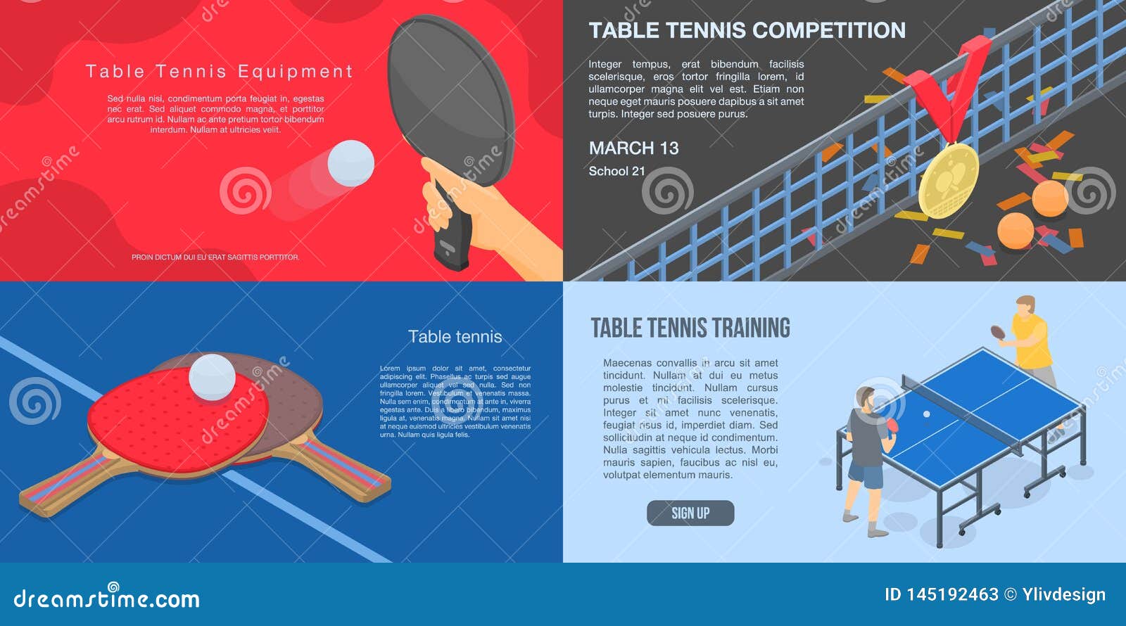 Playing Table Tennis Banner Set, Isometric Style Stock Vector
