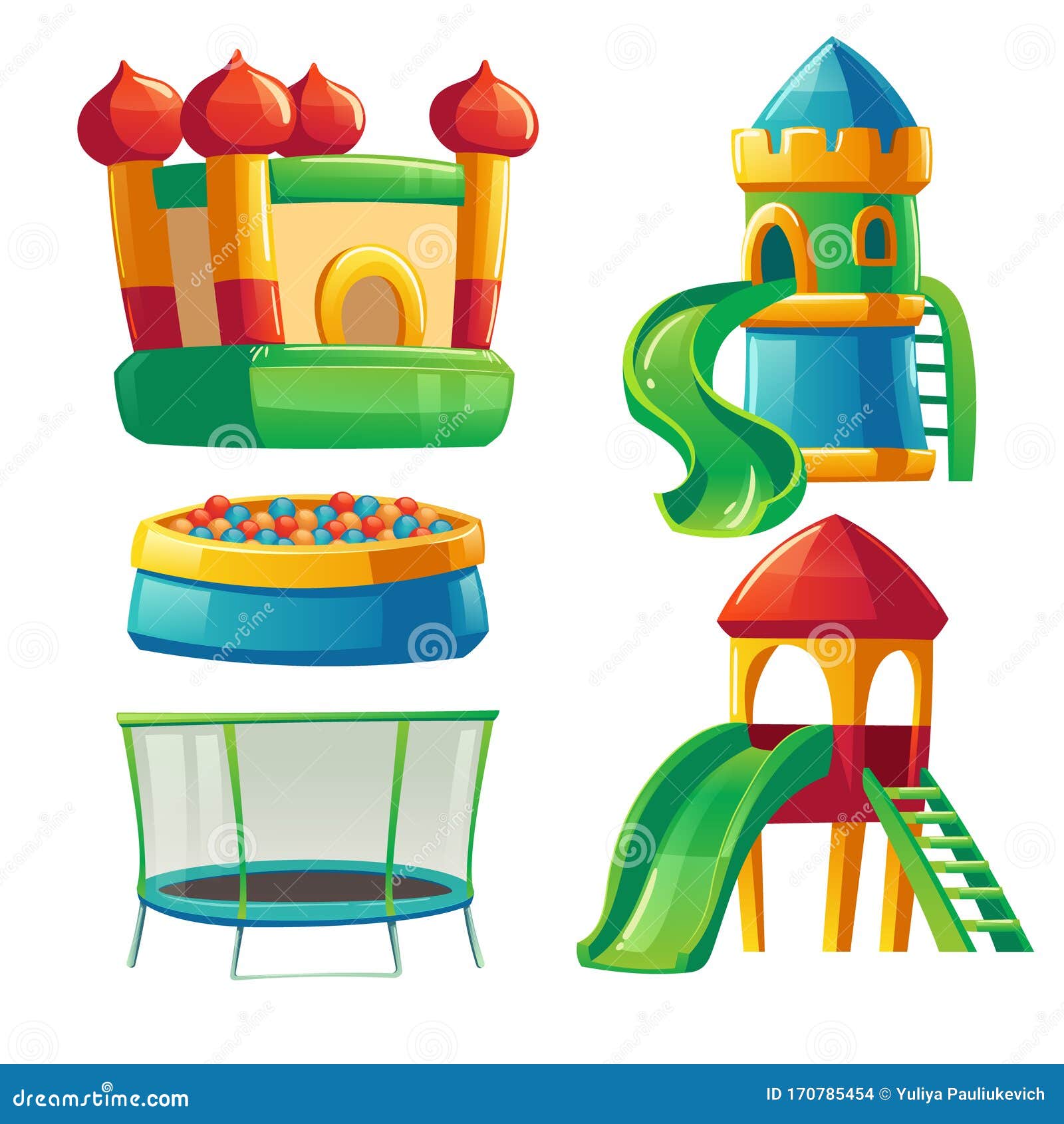 Playroom In Kindergarten With Slide And Trampoline Stock Vector