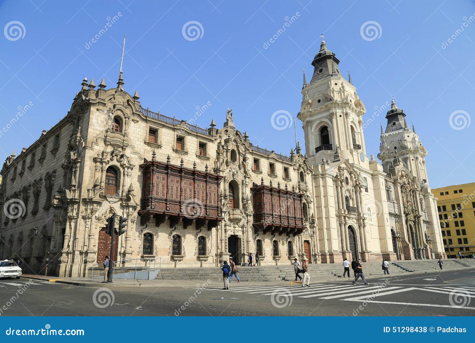 Plaza de Armas in Lima, Peru. Lima Peru - April 24 2014 , People walking around plaza de Armas in city center of Lima, Peru.