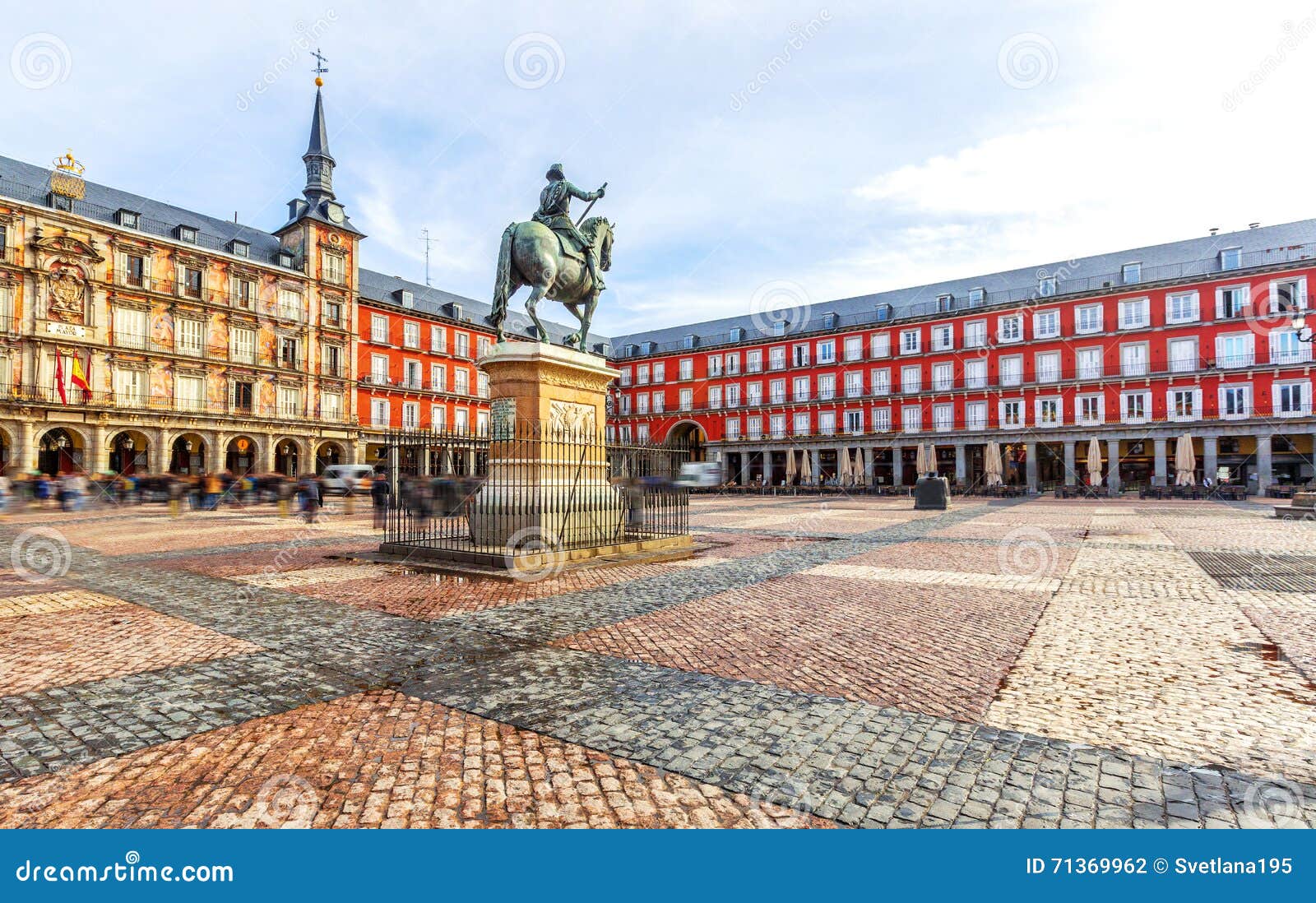 plaza mayor with statue of king philips iii in madrid, spain