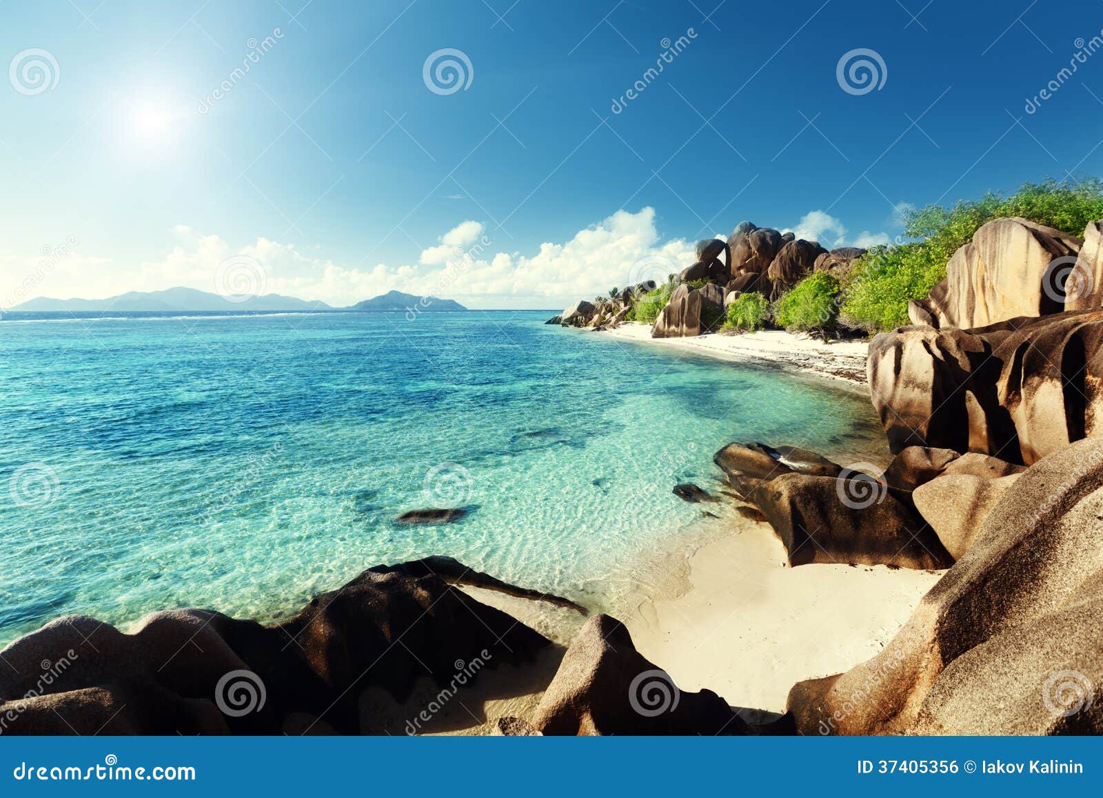 Plażowy źródło d'Argent, losu angeles Digue wyspa, Seychelles