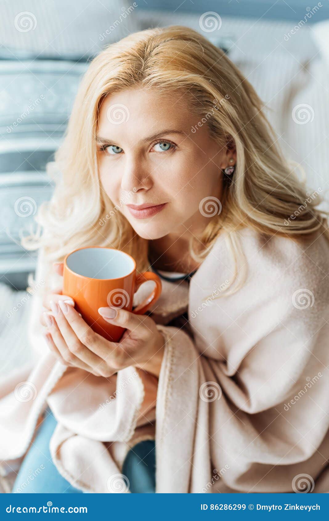 Pleasant Beautiful Woman Drinking Tea at Home Stock Image - Image of ...