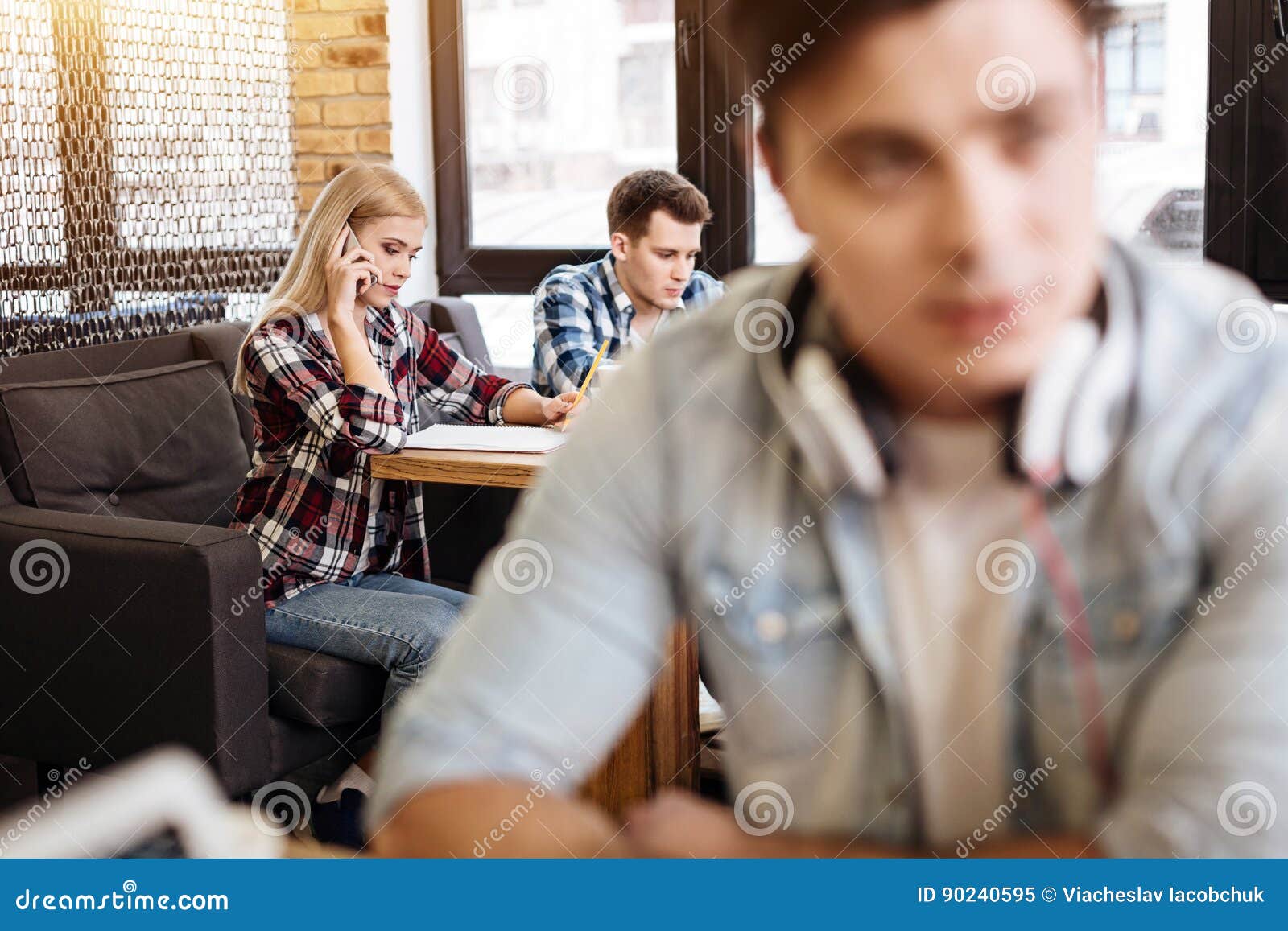 Pleasant Friends Sitting In The Cafe Stock Image Image Of Modern Hairstyle 90240595