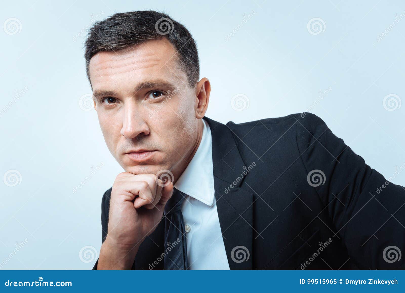 Pleasant Pensive Man Resting His Chin on the Hand Stock Image Image