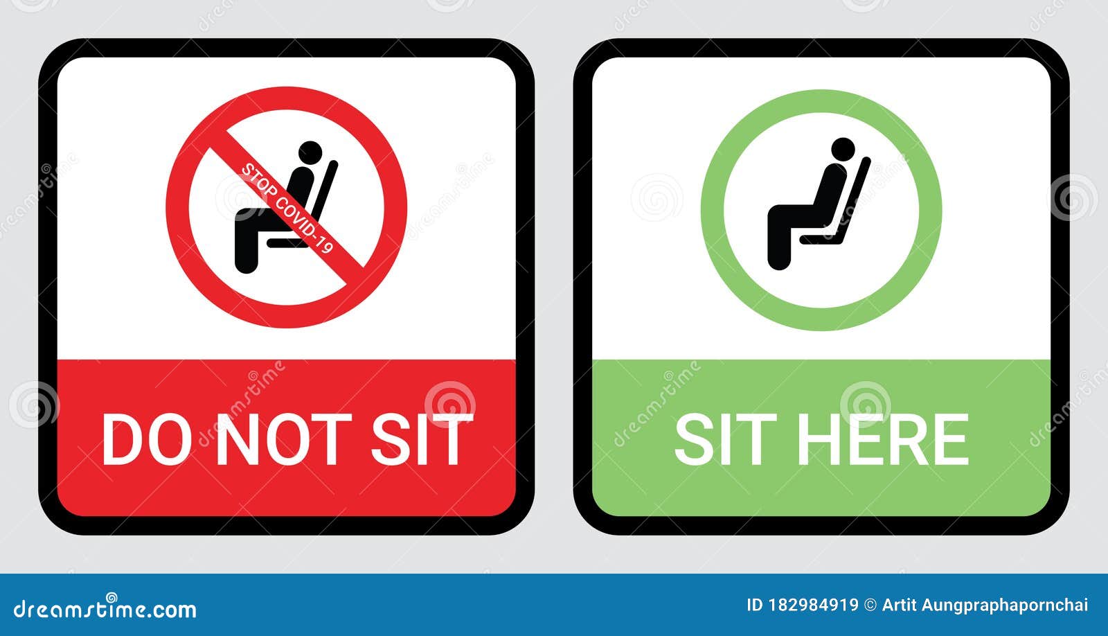 please do not sit and sit here sign to prevent from coronavirus or covid-19 pandemic. keep distance 6 feet or 2 meters physical