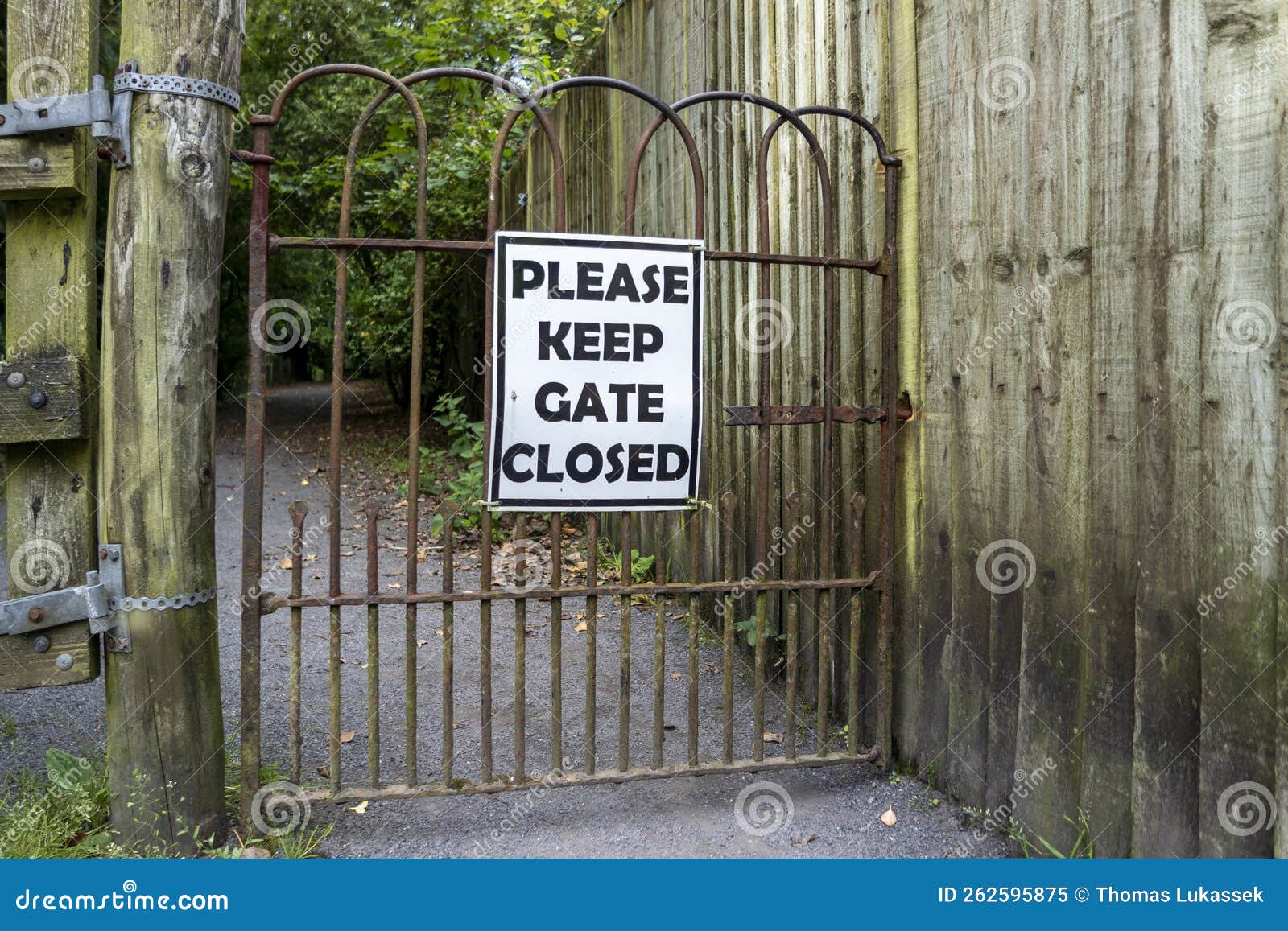 Please Keep Gates Closed Sign at Iron Gate in Ireland Stock Image