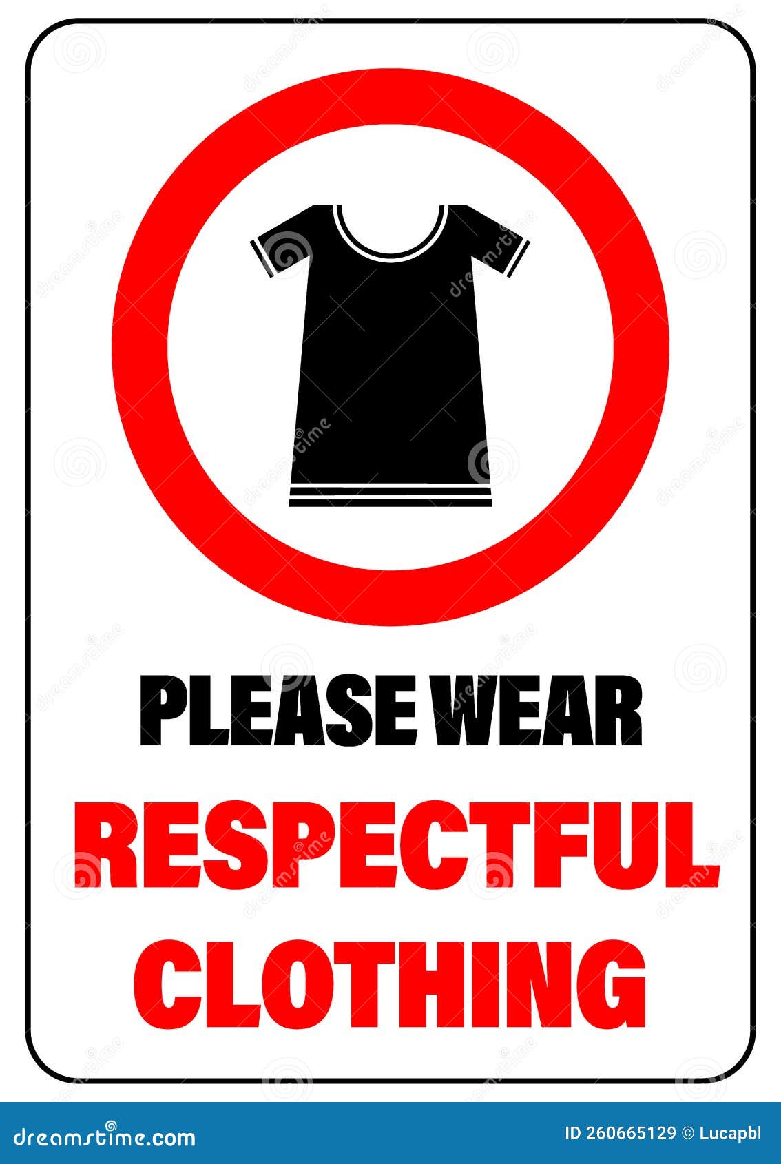 Please Wear Respectful Clothing, Warning Sign Cartoon Vector ...