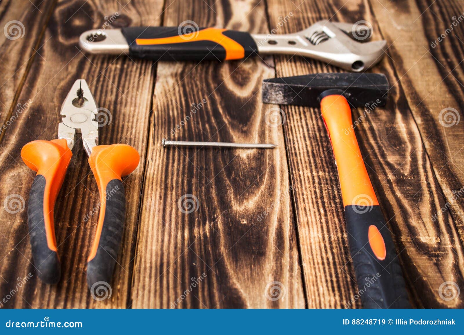 Pliers Hammer Nail Adjustable Wrench Stock Image Image of object