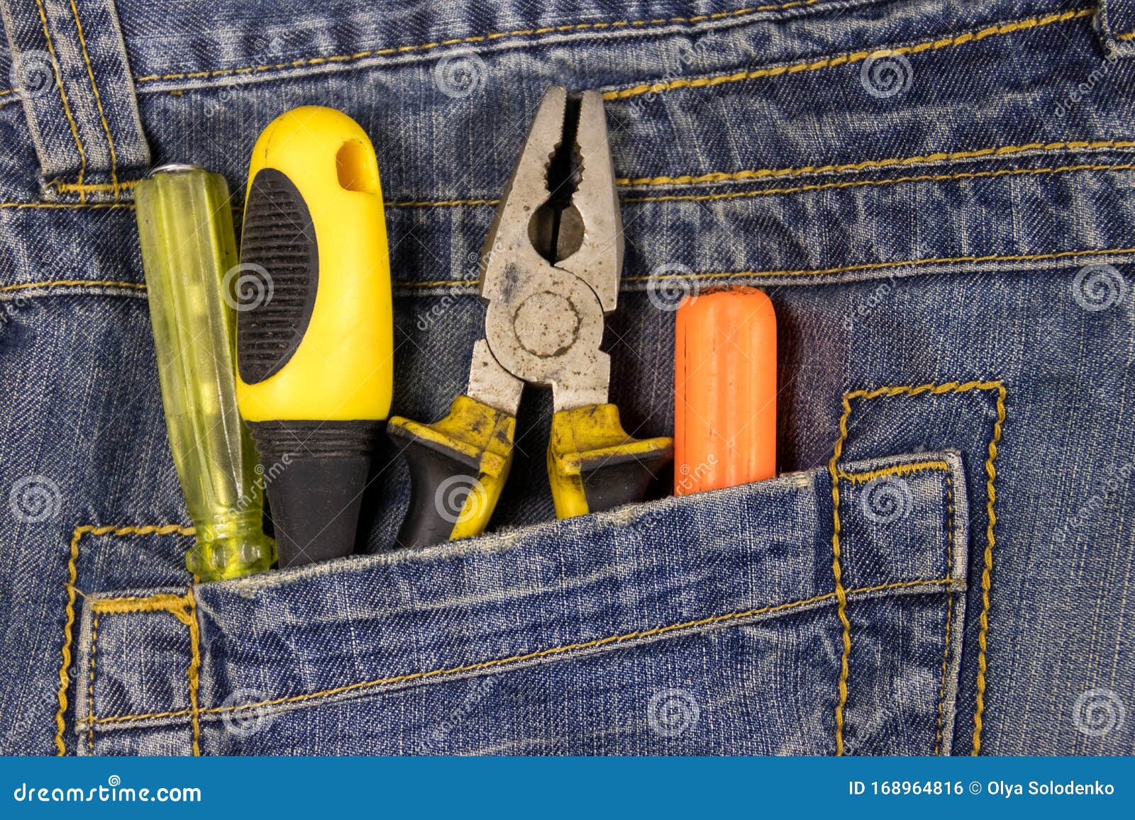 Pliers and Screwdrivers in Jeans Pocket Stock Photo Image of garment