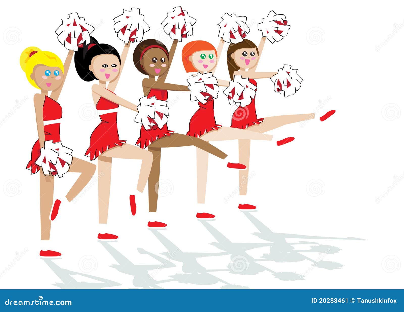 Ploeg 5 Van Cheerleading Meisjes Vector Illustration naturalisten, naturalisatie: