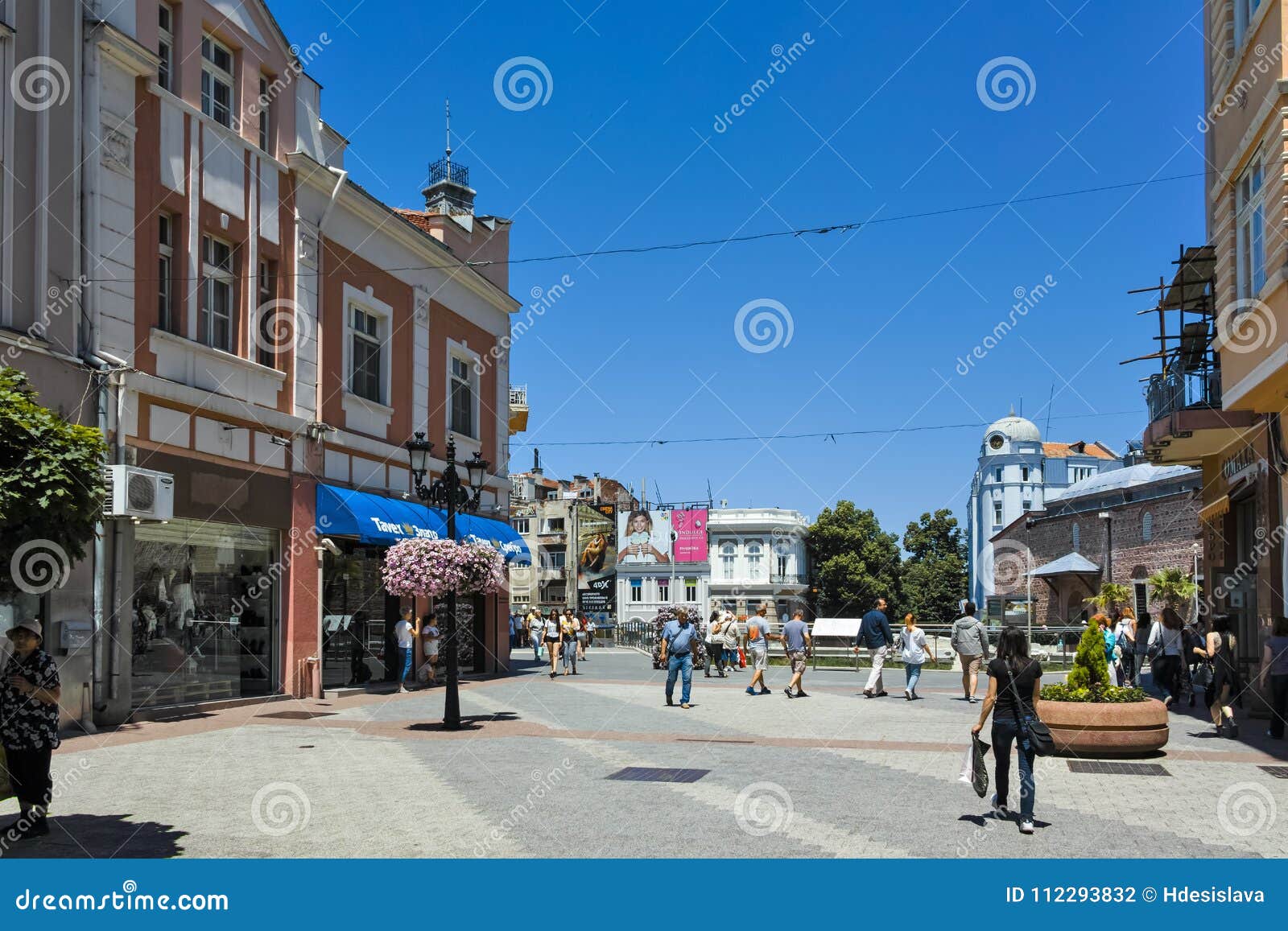 PLOVDIV, BULGARIA - JUNE 10, 2017: Panorama of Knyaz Alexander I Street ...