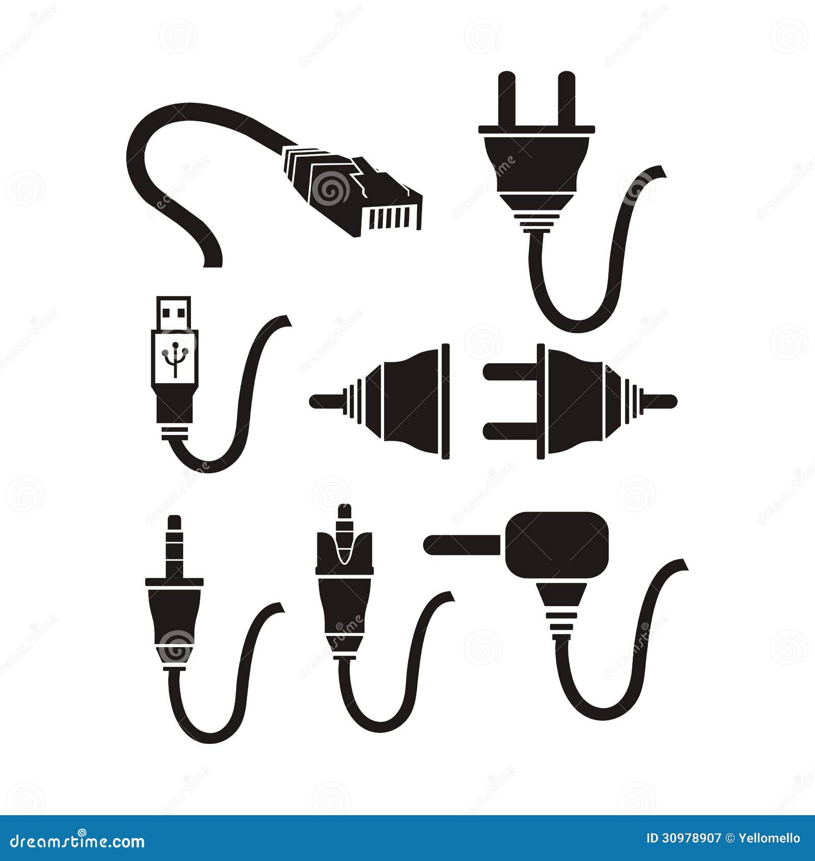 Plug cable icons sets stock vector. Illustration of object 30978907