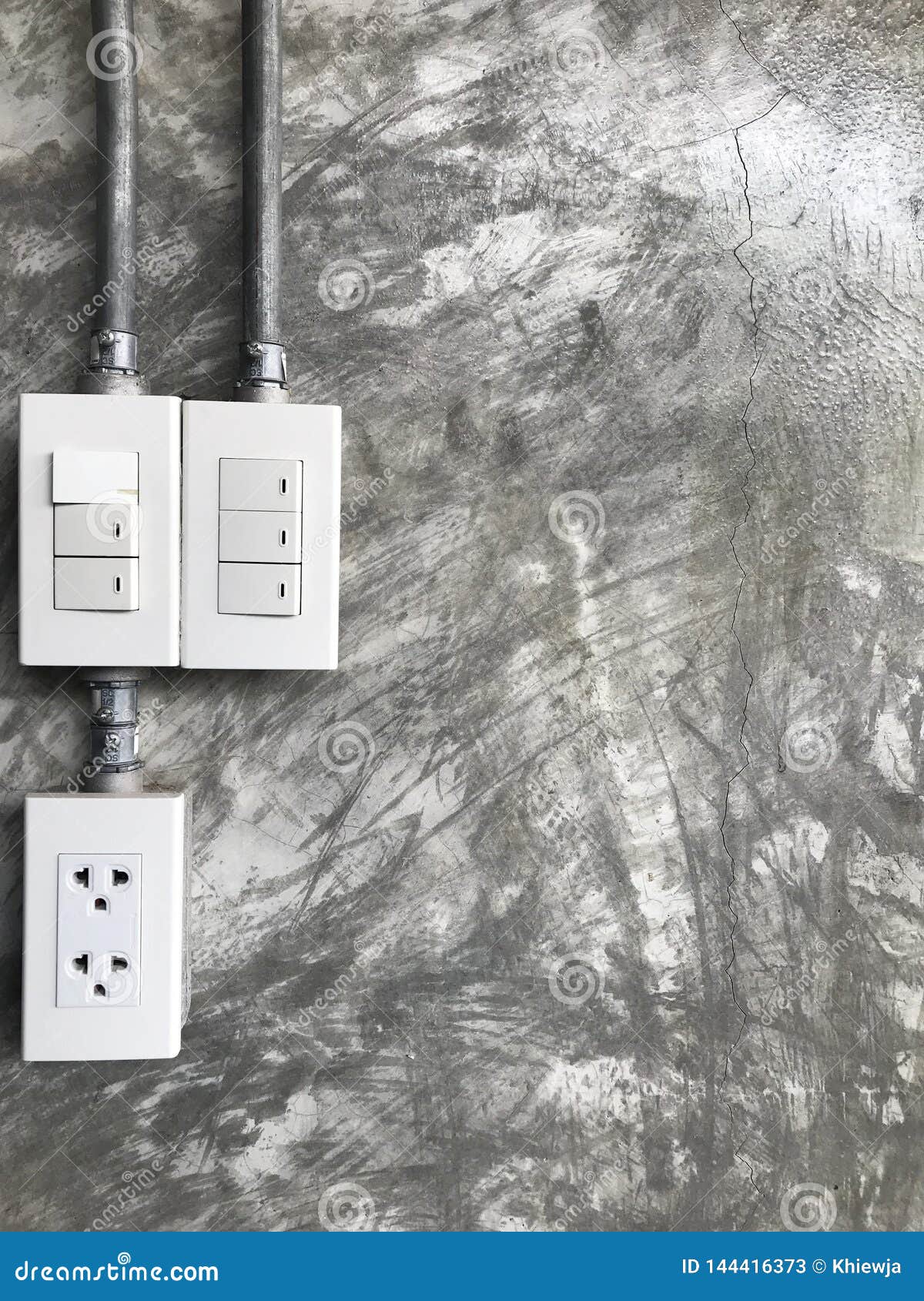 Plug The Power Outlet And The Power Switch On The Cement Wall Stock Image Image Of Plate Concept 144416373