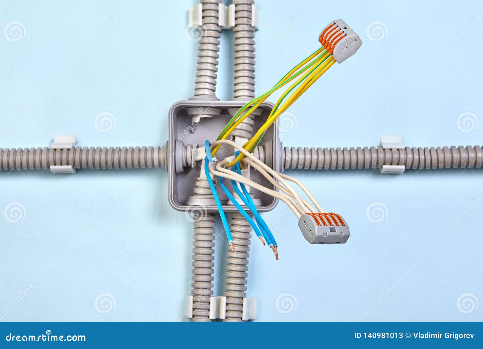 Pluggable Connectors for Installing Electrical Junction Box Stock Image
