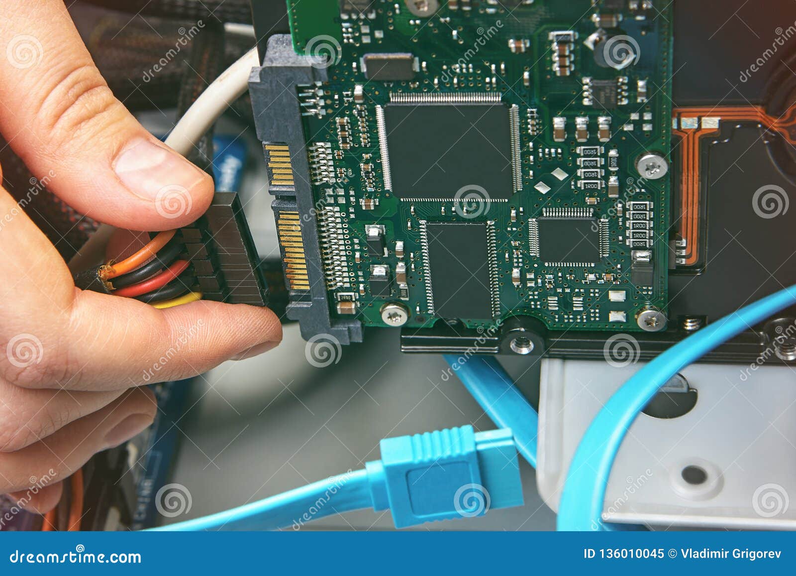 Plugging in Power Cable Connection To HDD Stock Image - Image of
