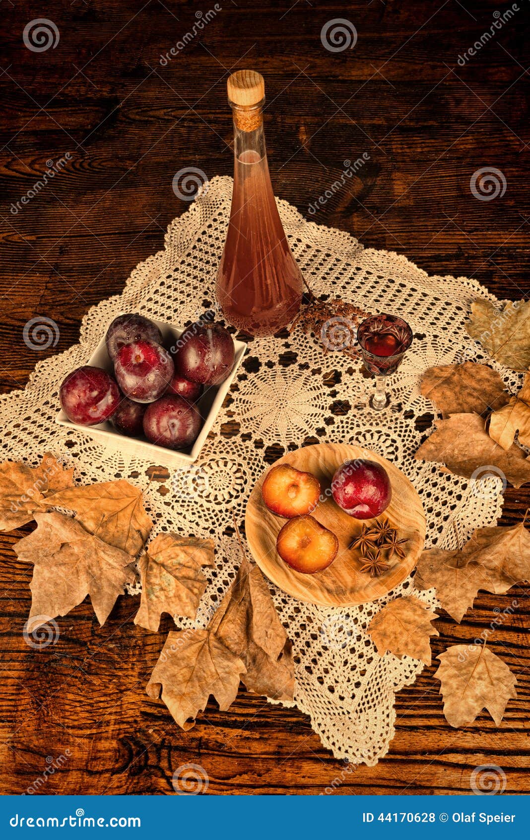Plum Brandy and Ingredients Stock Photo Image of nature, backdrop